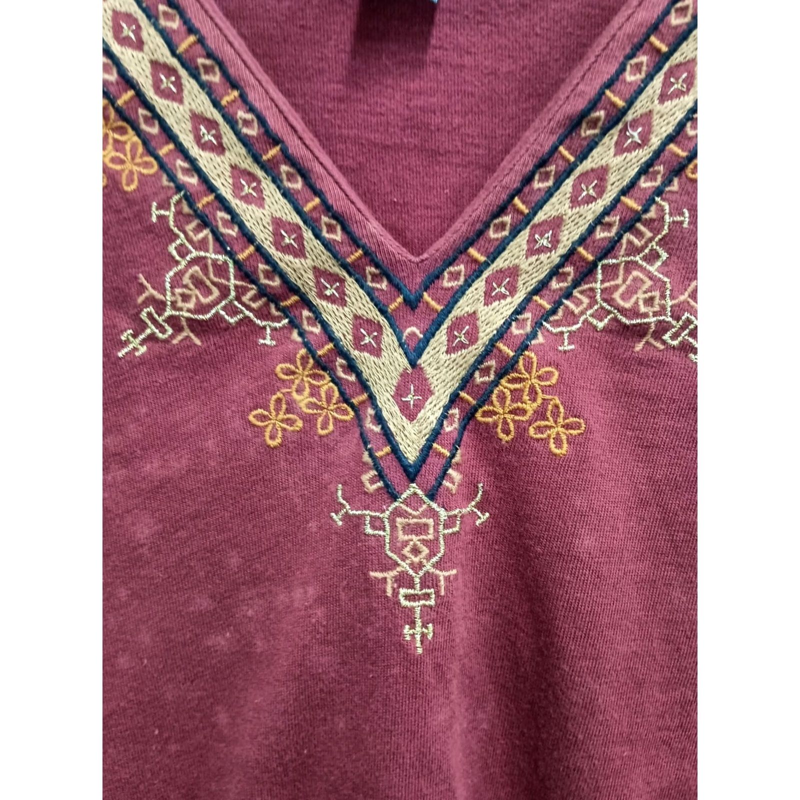 Vintage VINTAGE Cambridge Dry Goods Top Womens Medium Red Embroidered BOHO Short Sleeve Shirt Size M / US 6-8 / IT 42-44 - 3 Thumbnail