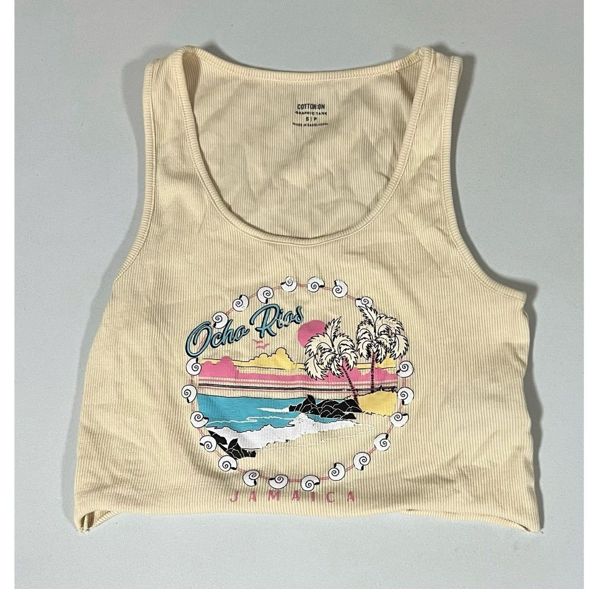 Cotton On Tan ‘Ocho Rios, Jamaica’ Beach Graphic Crop Top Shirt Size S Size S / US 4 / IT 40 - 1 Thumbnail