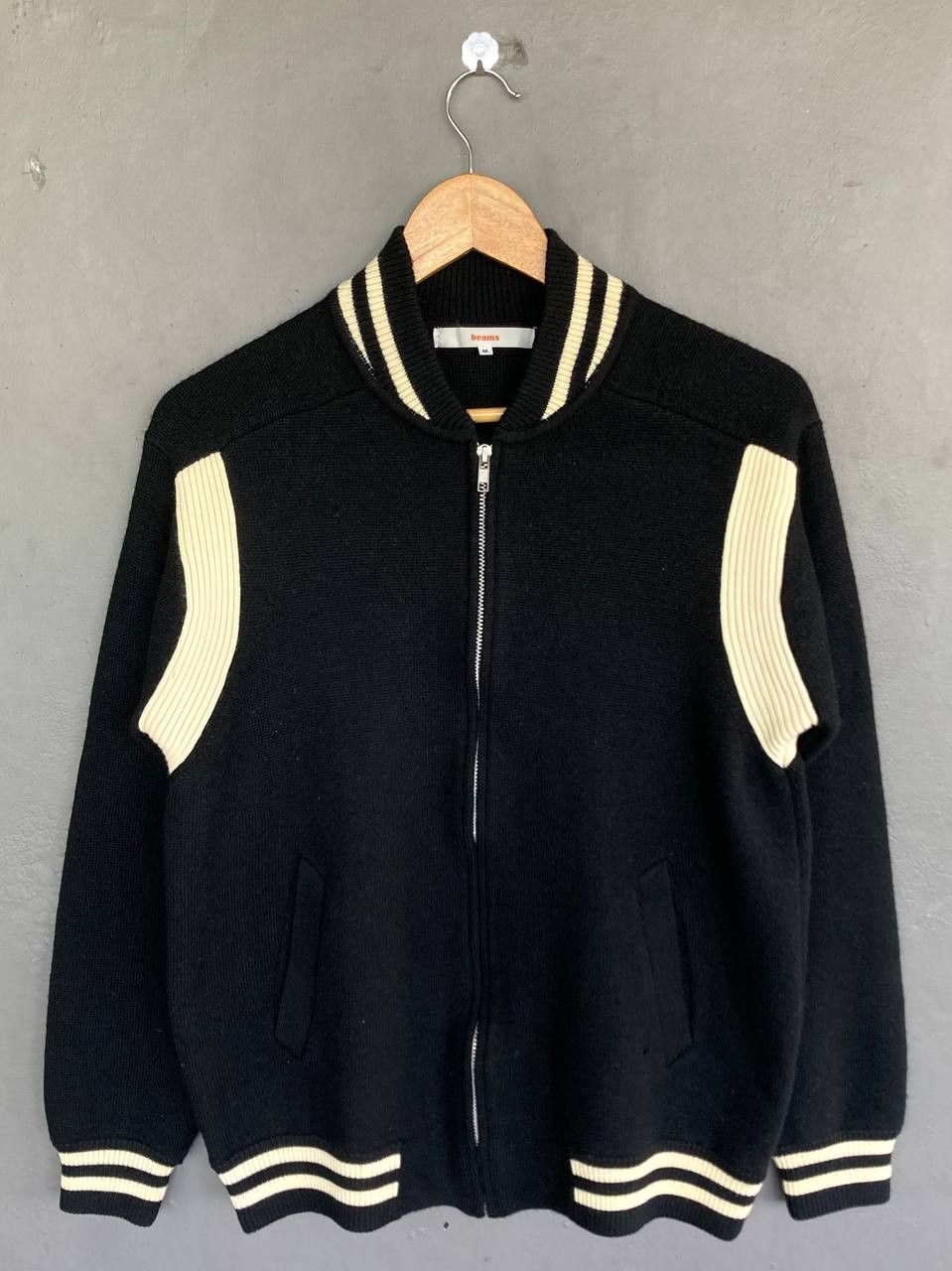 image of Beams Plus Beams Wool Teddy Jacket in Cream/Black, Men's (Size Medium)