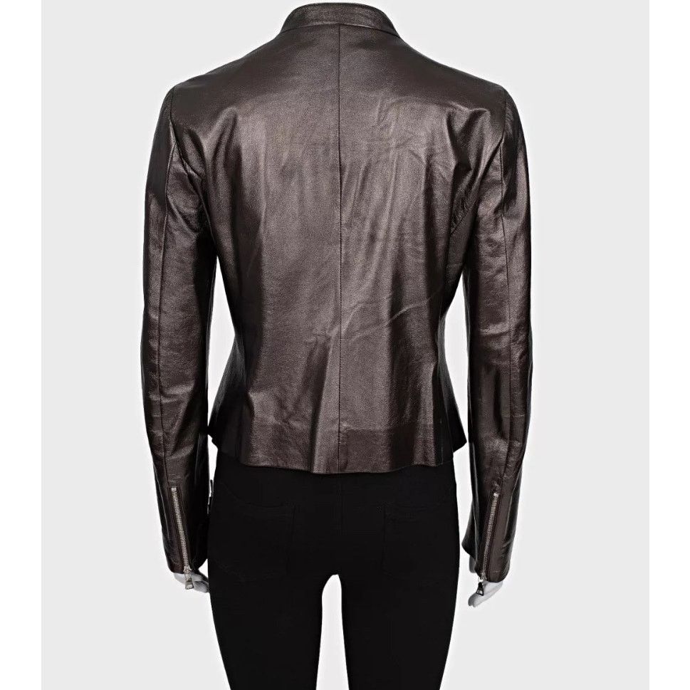Prada Prada Brown Leather Ruffle Jacket - Size XL (IT46) Size L / US 10 / IT 46 - 3 Thumbnail