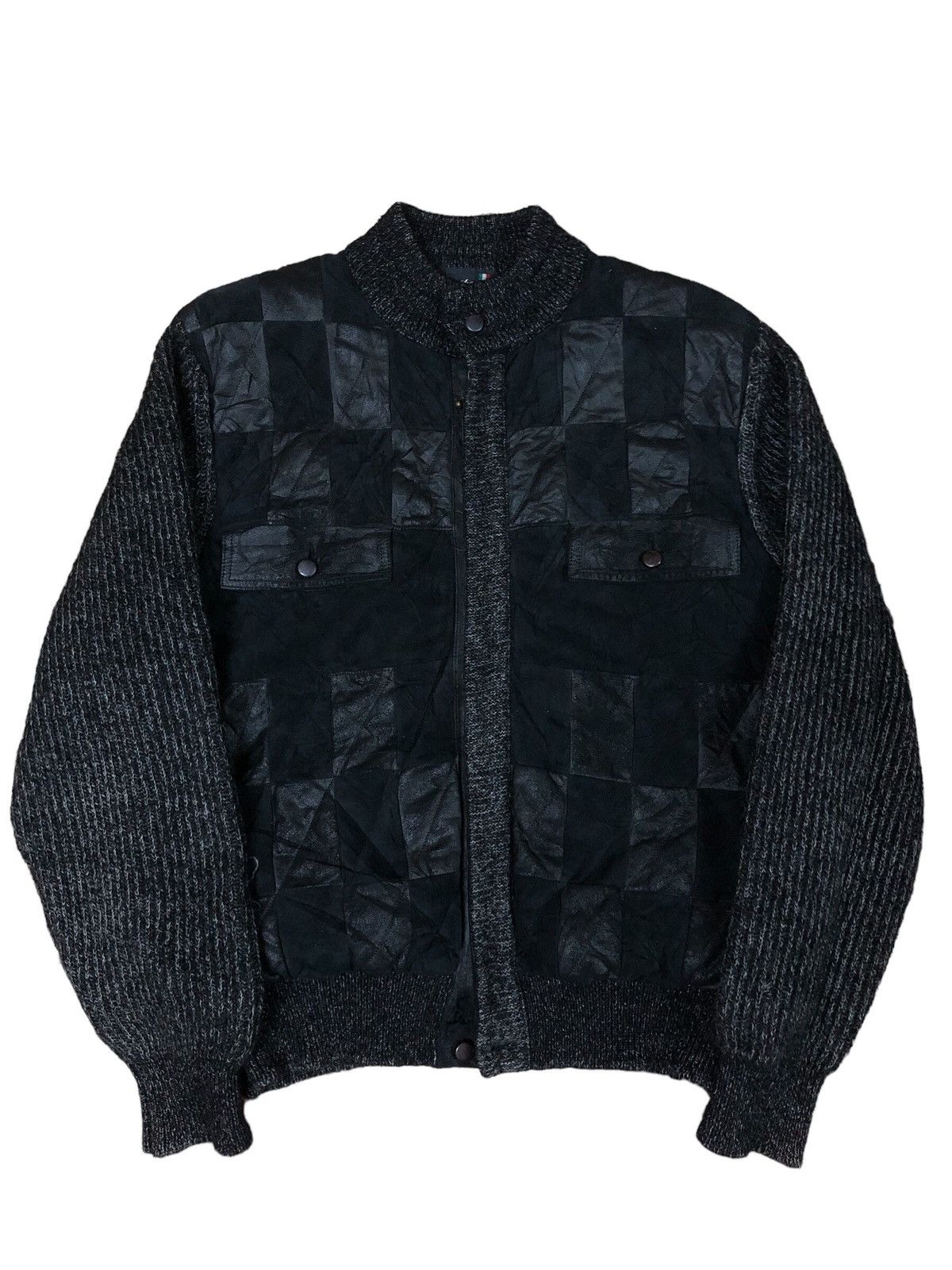 If Six Was Nine × Japanese Brand × KMRii Sun Milano Hybrid patchwork Leather Wool Knit Jacket Size US M / EU 48-50 / 2 - 1 Thumbnail