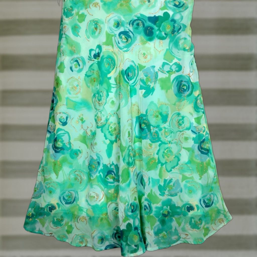 Vintage VINTAGE Dressbarn Skirt Women Midi A-Line Floral Blue Green Gold Semi-sheer Crinkle Polyester Lined Easter Y2K Fun Mans Size 30" / US 8 / IT 44 - 1 Thumbnail