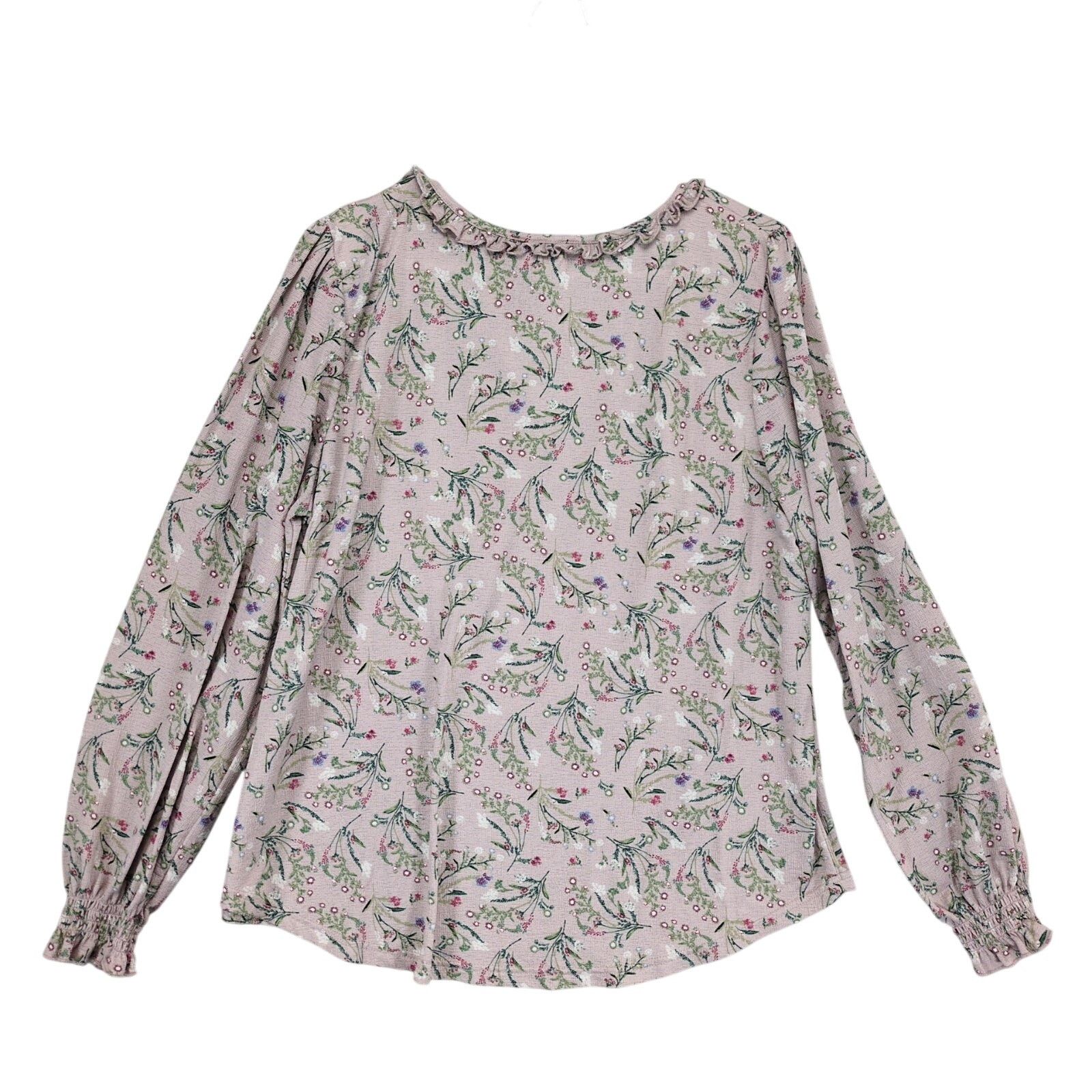 Other Melloday Women's XL Pink Floral Puff Sleeve Blouse Size XL / US 12-14 / IT 48-50 - 3 Thumbnail