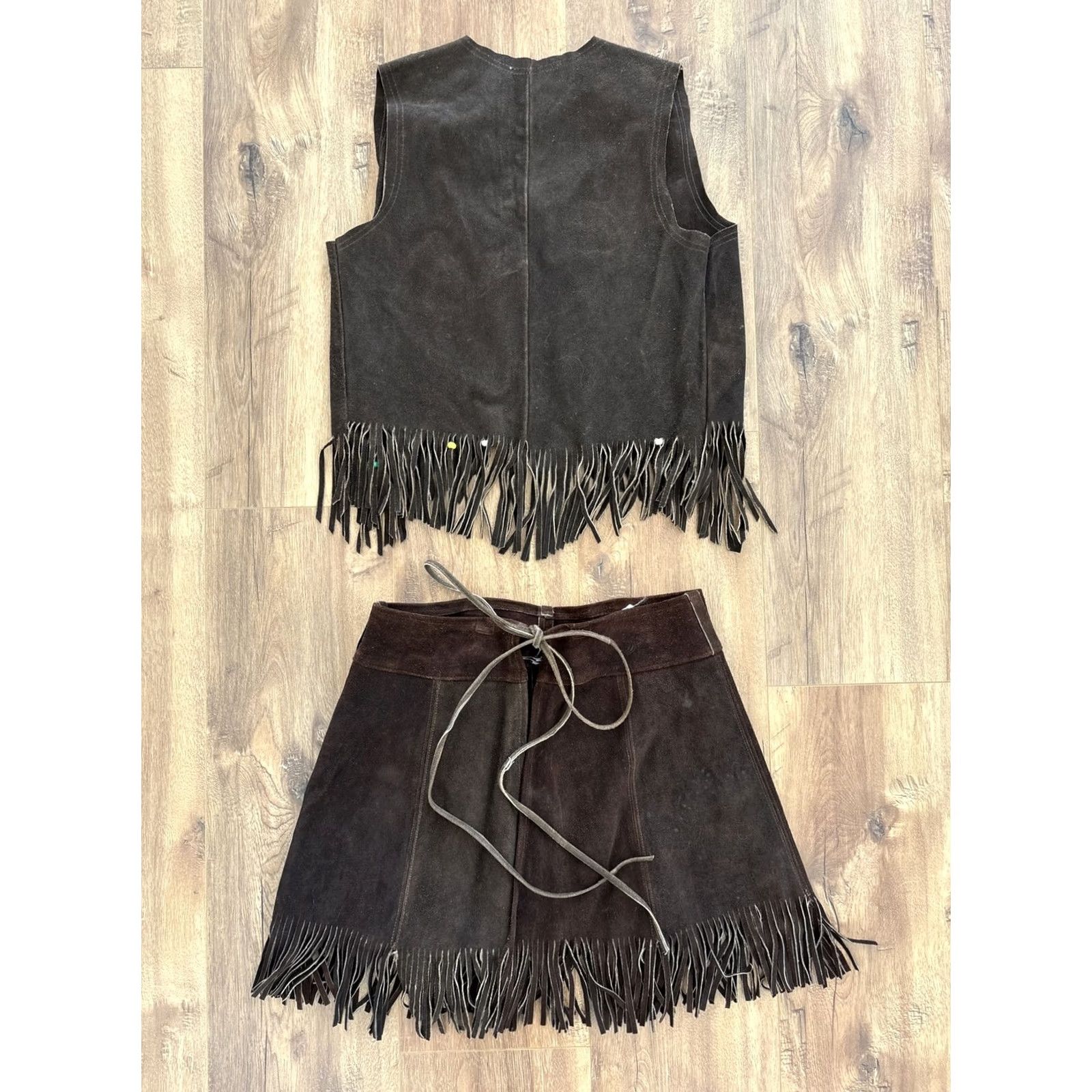 Native VINTAGE Womens Brown Leather Motorcycle Biker Native Rakcher Top Skirt Medium Hippie Shirt Skirt 1970s Womens Size M / US 6-8 / IT 42-44 - 7 Thumbnail