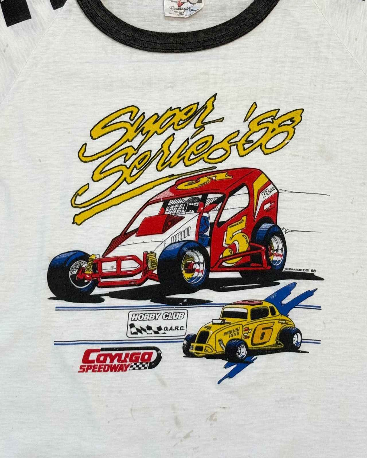 Vintage Rare Vintage 1988 Super Series Cayuga Speedway Ringer TShirt Size US L / EU 52-54 / 3 - 3 Thumbnail