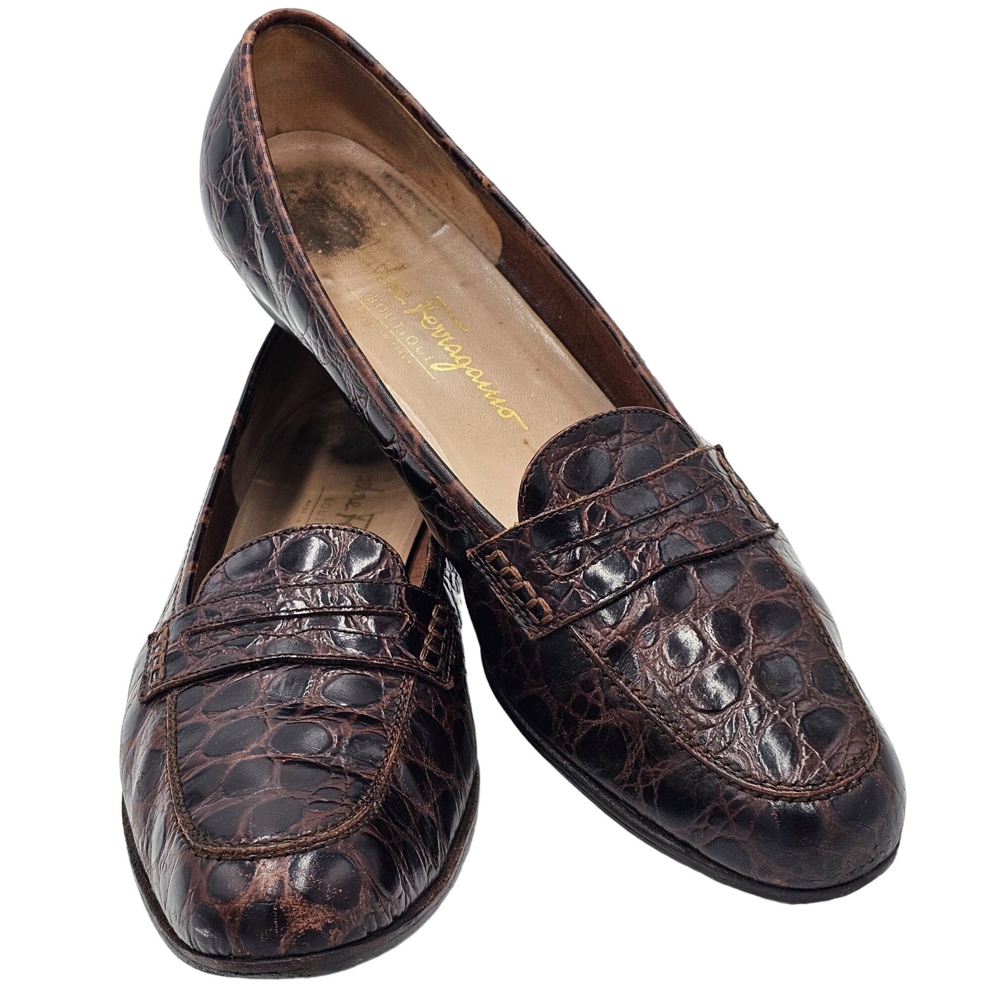 Salvatore Ferragamo Vintage Salvatore Ferragamo Italy Crocodile Alligator Emb. Size US 8.5 / IT 38.5 - 5 Thumbnail