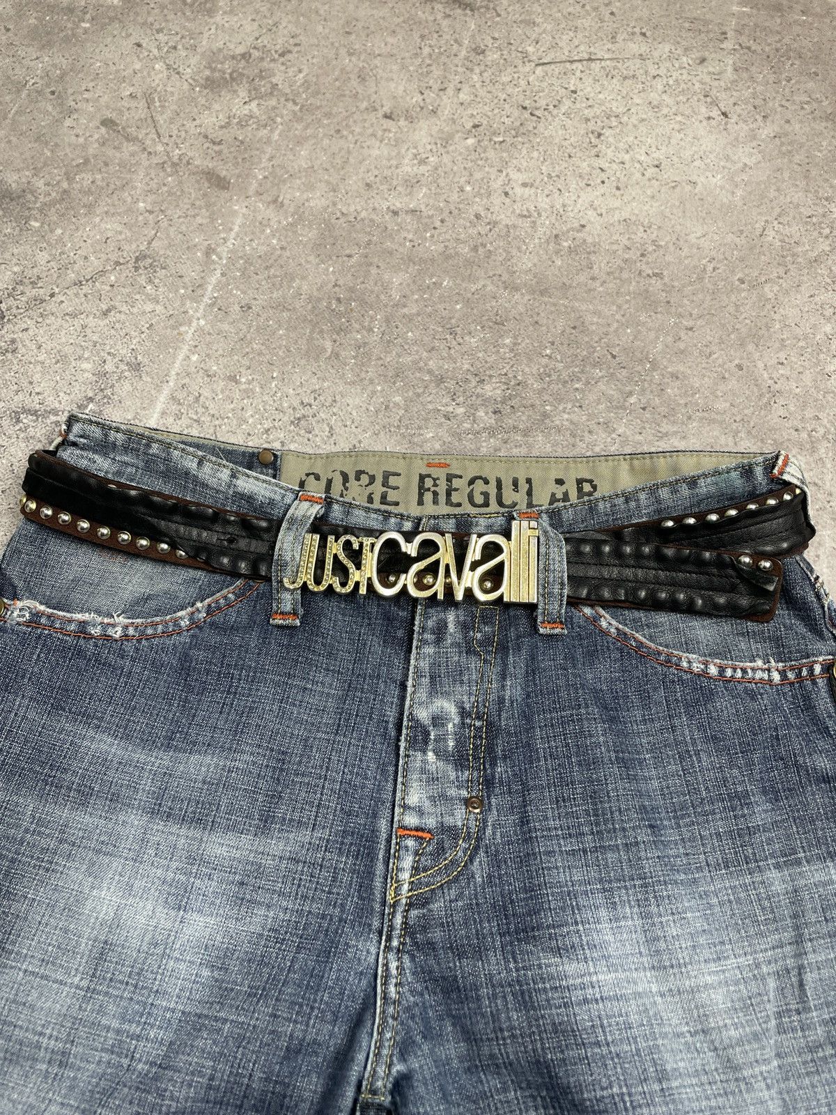 Just Cavalli Roberto Cavalli Vintage Black Metal Leather Rhinestone Belt Size 32 - 1 Thumbnail