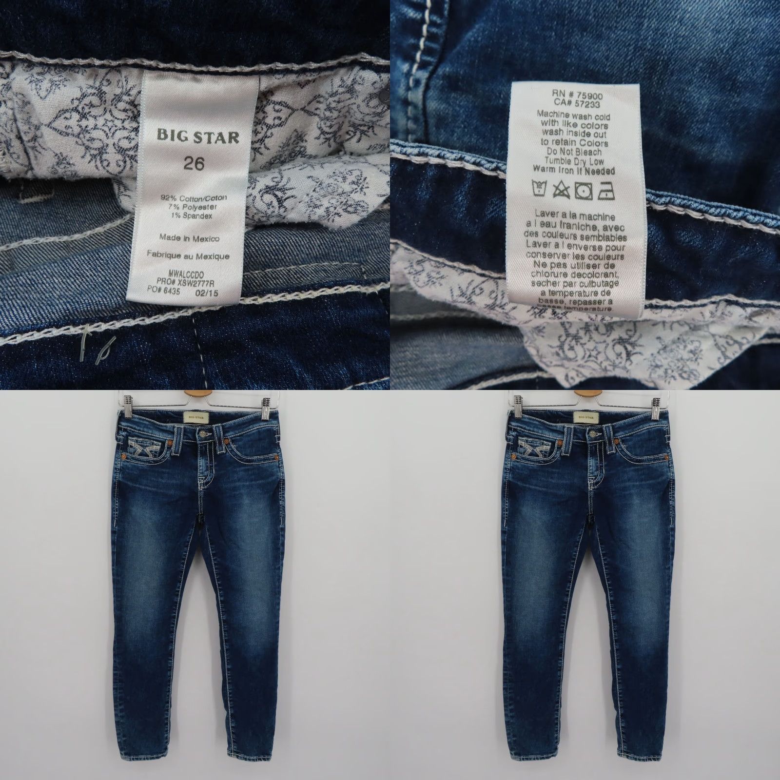 Denime BIG STAR Jeans Women Cropped Denim 26 5-Pocket Embroidered Pockets Seams Blue Cotton Denim Crop Size 26" / US 2 / IT 38 - 8 Thumbnail