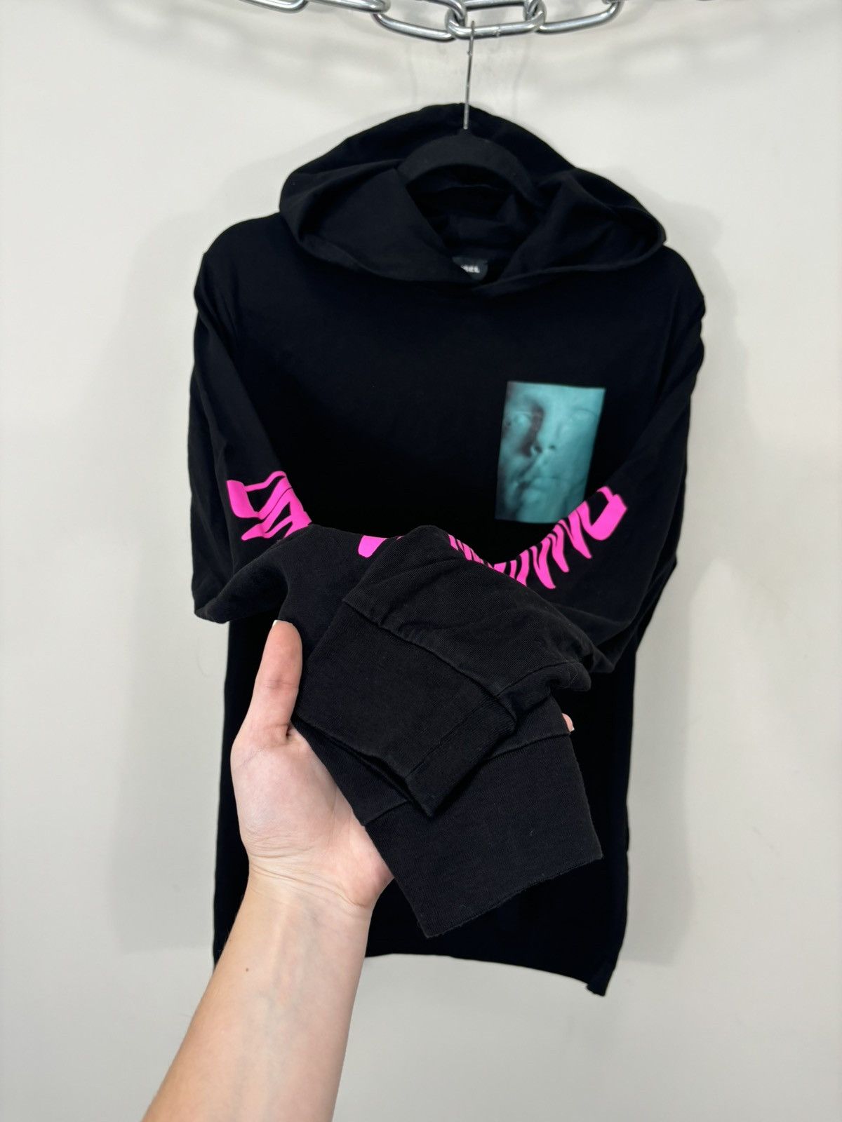Diesel Diesel Y2K Men’s Frozen Face Print Hype Black Light Hoodie Size US L / EU 52-54 / 3 - 6 Thumbnail