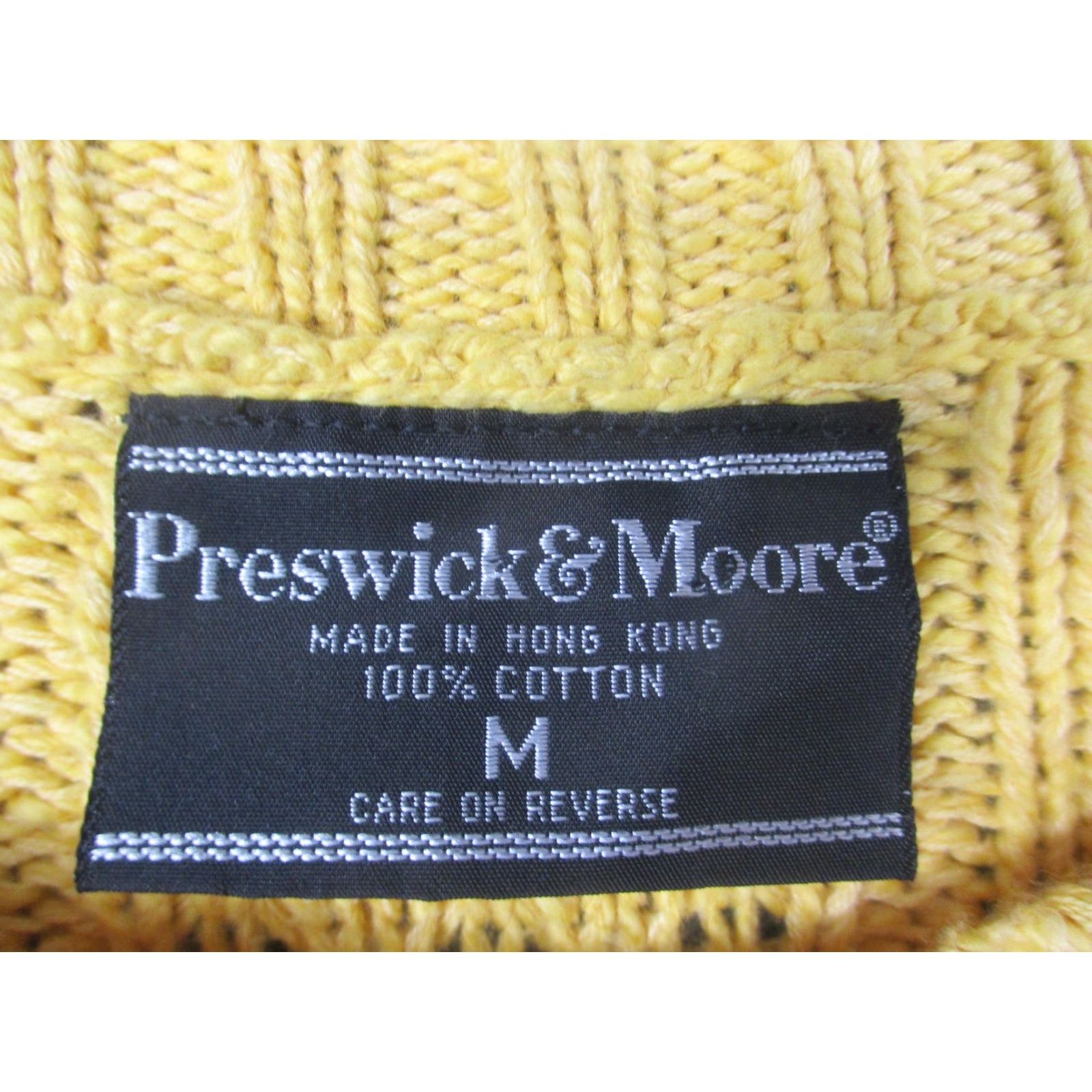Vintage VINTAGE Preswick & Moore Sweater Mens Medium Yellow Cotton Cable-Knit Pullover 80s Size US M / EU 48-50 / 2 - 2 Thumbnail