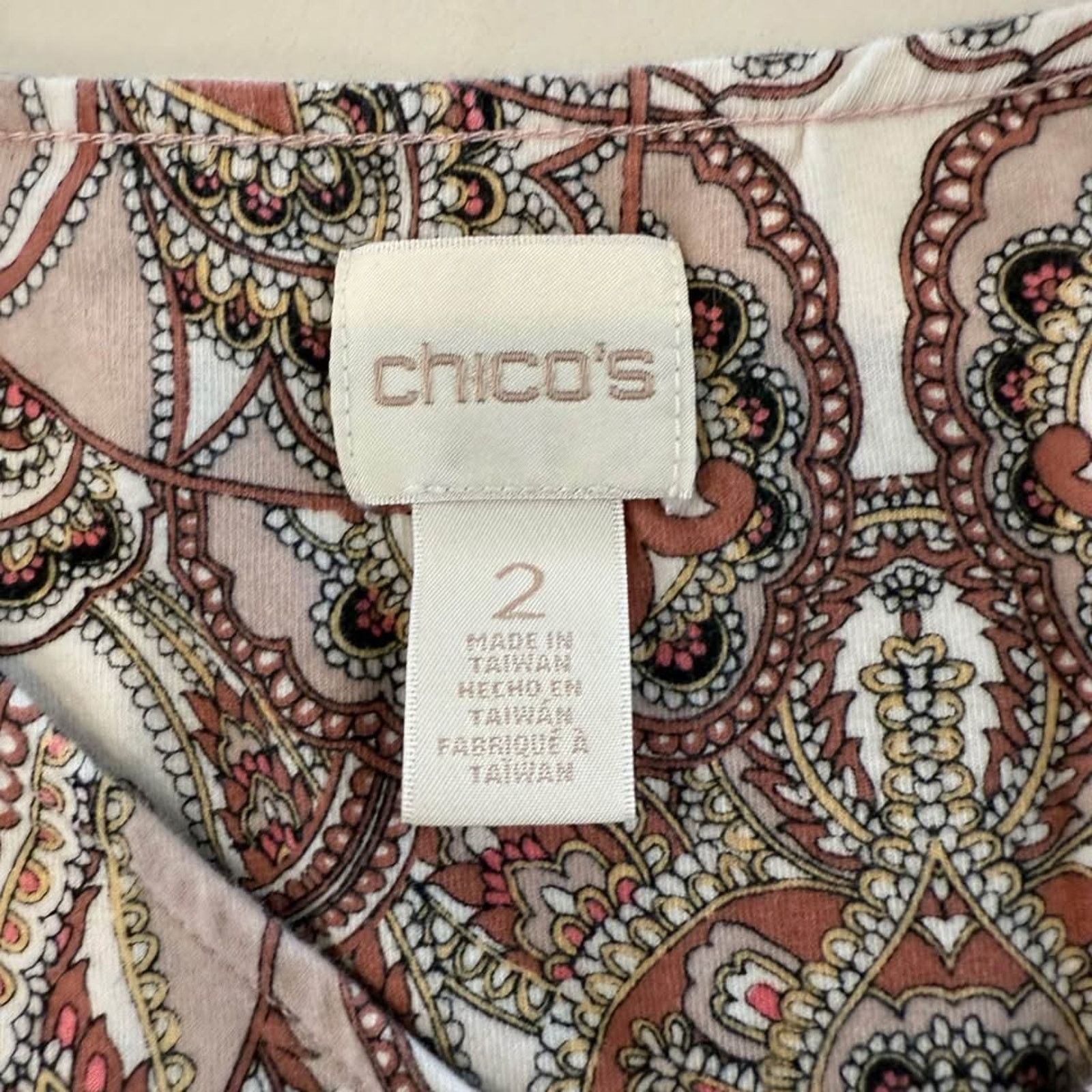 Chicos Chico's French Romance VNeck LongSleeve Top Womens 2 Paisley Size L / US 10 / IT 46 - 3 Thumbnail