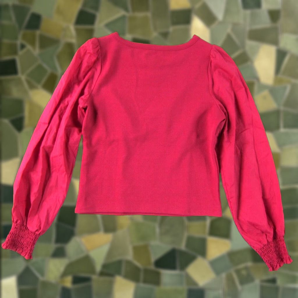 Anthropologie Anthropologie Blouse Women's M Magenta Pink Stretch Round Neck Long Sleeve Blueprint: Solid Color, Cotton Blend, Polyester, Spandex Size M / US 6-8 / IT 42-44 - 1 Thumbnail