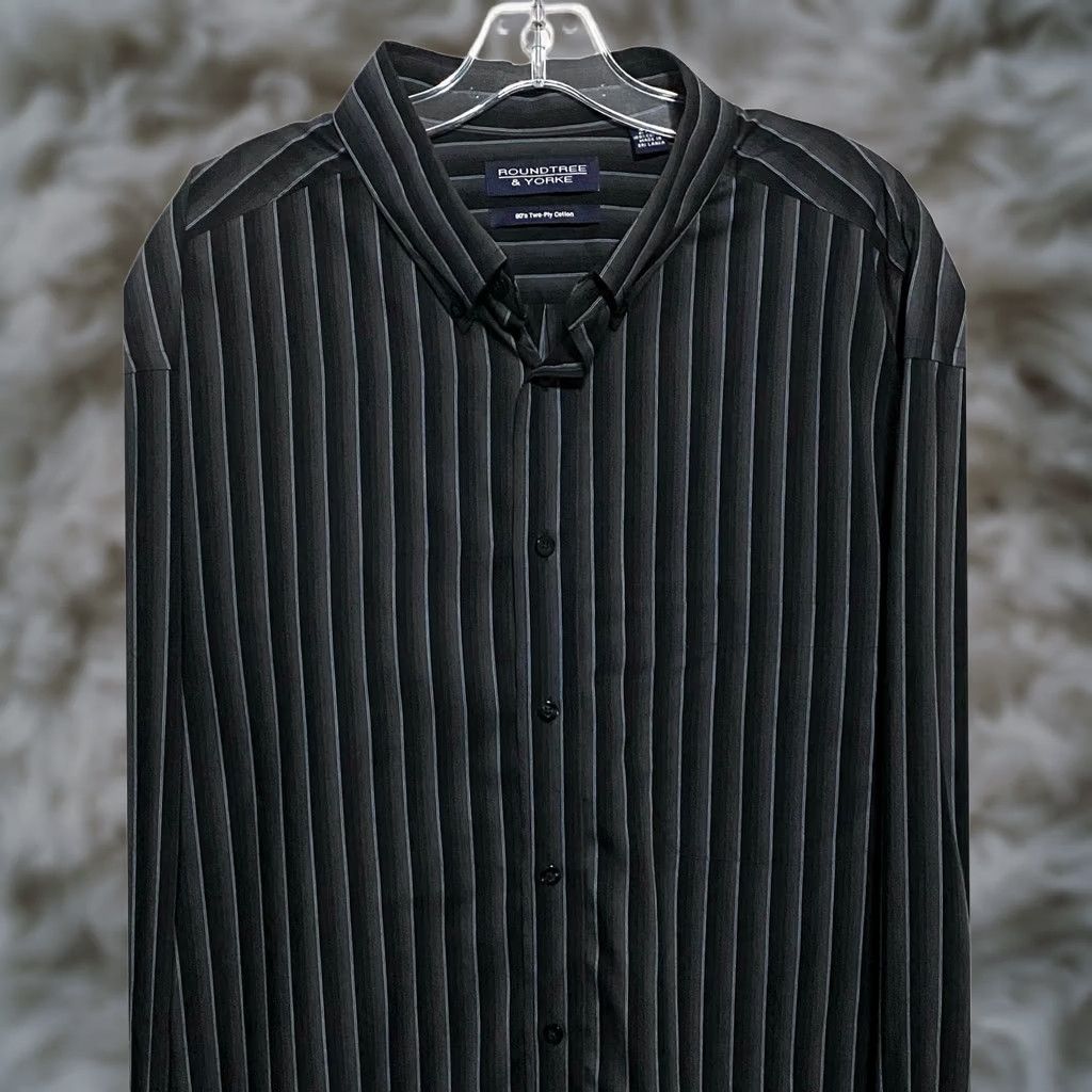Roundtree & Yorke VINTAGE Roundtree & Yorke Dress Shirt Men 2XLT Tall Button-Down Collared Long Sleeve Black 54 Chest Size US XXL / EU 58 / 5 - 1 Thumbnail