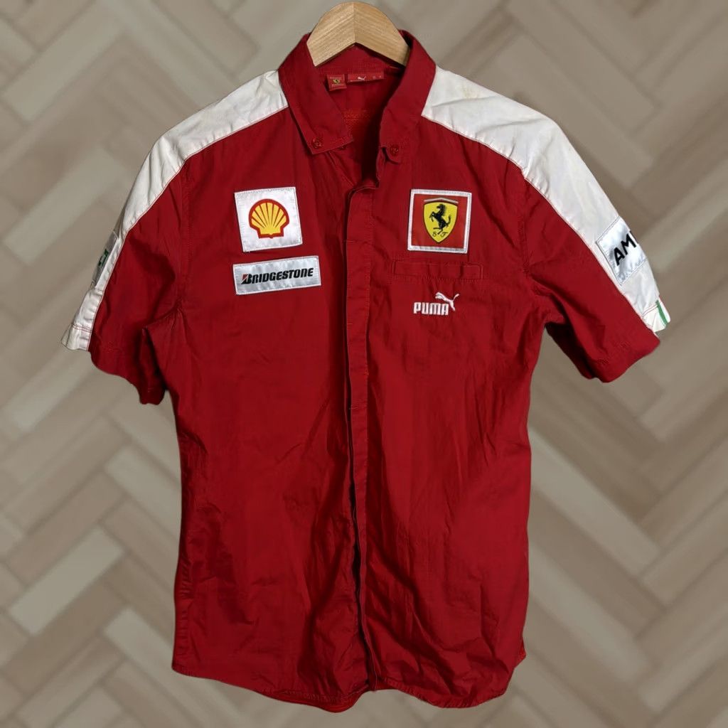Vintage Ferrari Scuderia Shirt Mens M White Red Button-Up Collared Short Sleeve Casual Cars Shell Size US M / EU 48-50 / 2 - 1 Thumbnail