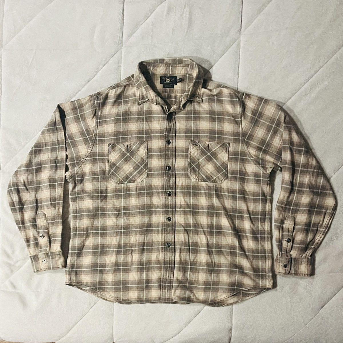Ralph Lauren Double RRL Plaid Olive Brown Flannel Shirt XXL