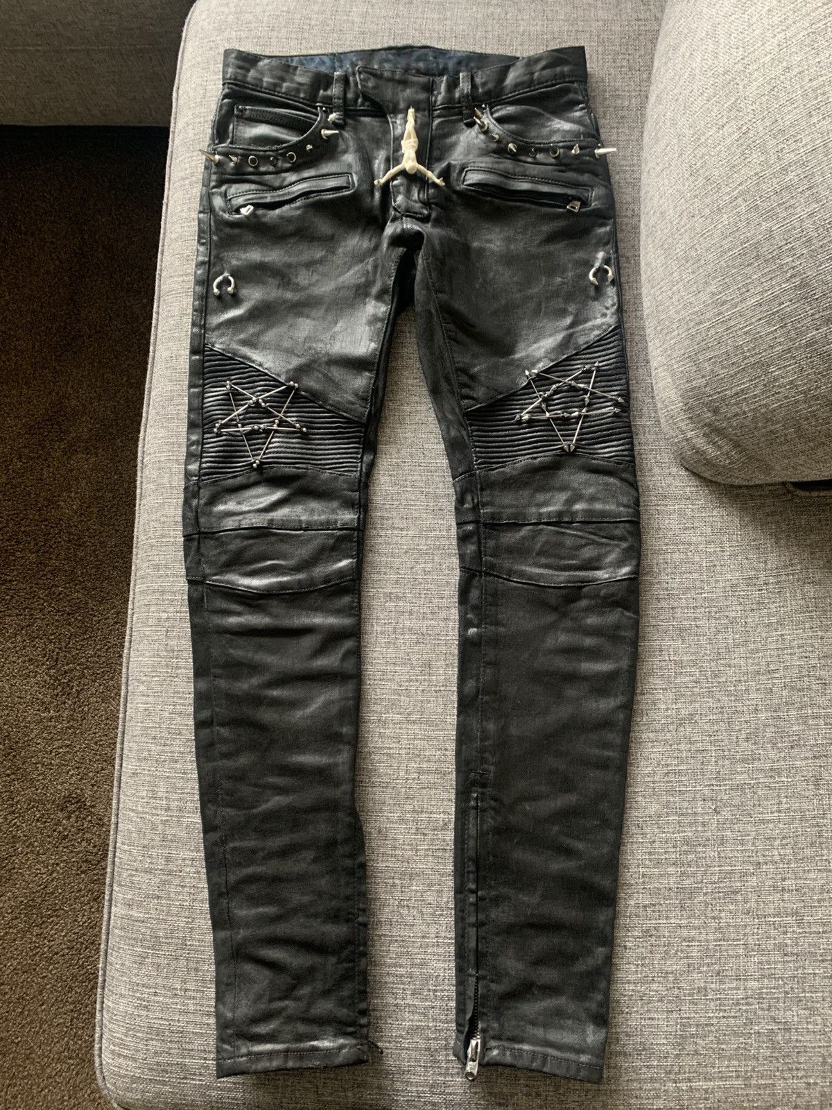 Balmain Balmain Like Biker Jeans Waxed Pierced Spiked Fashion Punk Size US 30 / EU 46 - 3 Thumbnail