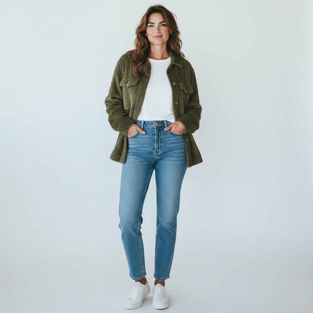 Other New Belle by Kim Gravel Fuzzy Olive Fuzzy Shirt Jacket Shac Size S / US 4 / IT 40 - 2 Thumbnail