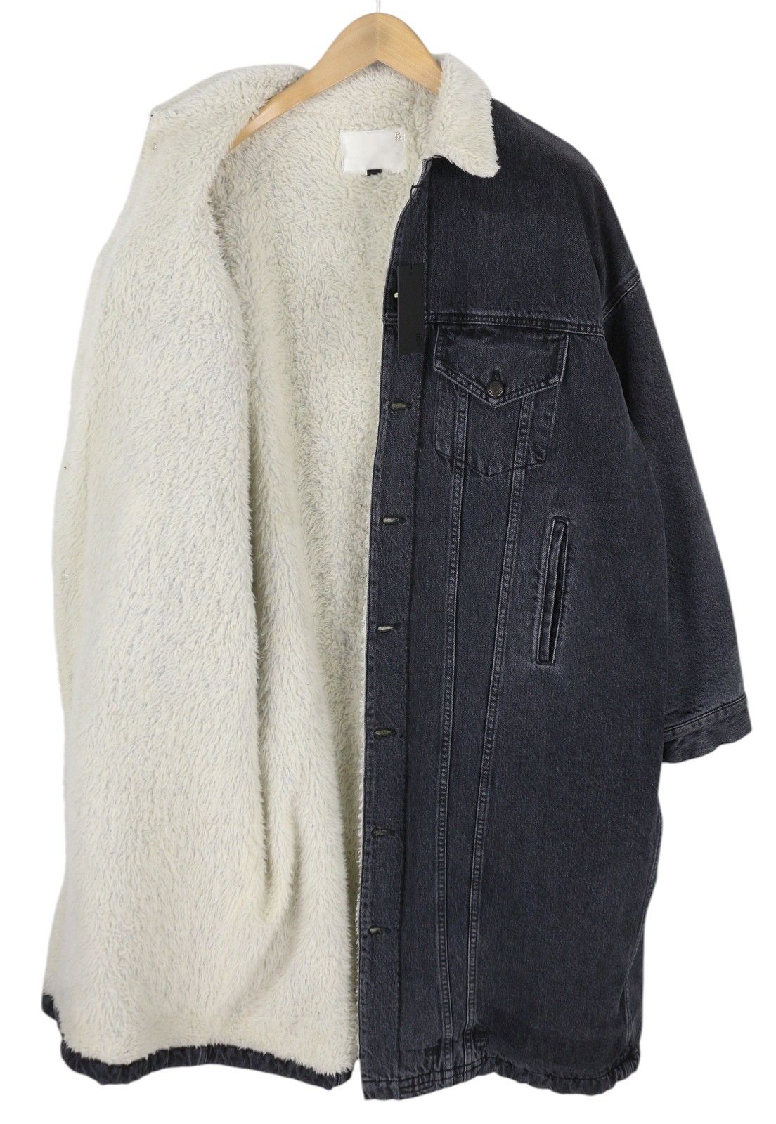 R13 LYLE TRUCKET COAT M Stone Black Sherpa Lined Denim 86586 Size M / US 6-8 / IT 42-44 - 4 Thumbnail