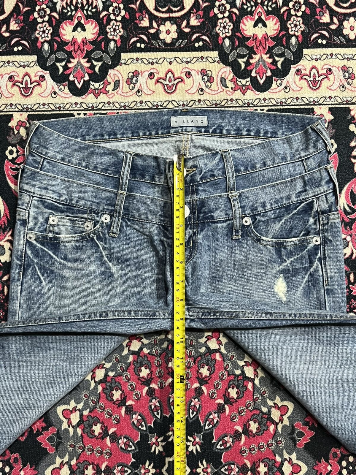 If Six Was Nine Vintage Villand Double Waist Blue Washed Distress Flare Jean Size US 32 / EU 48 - 11 Thumbnail