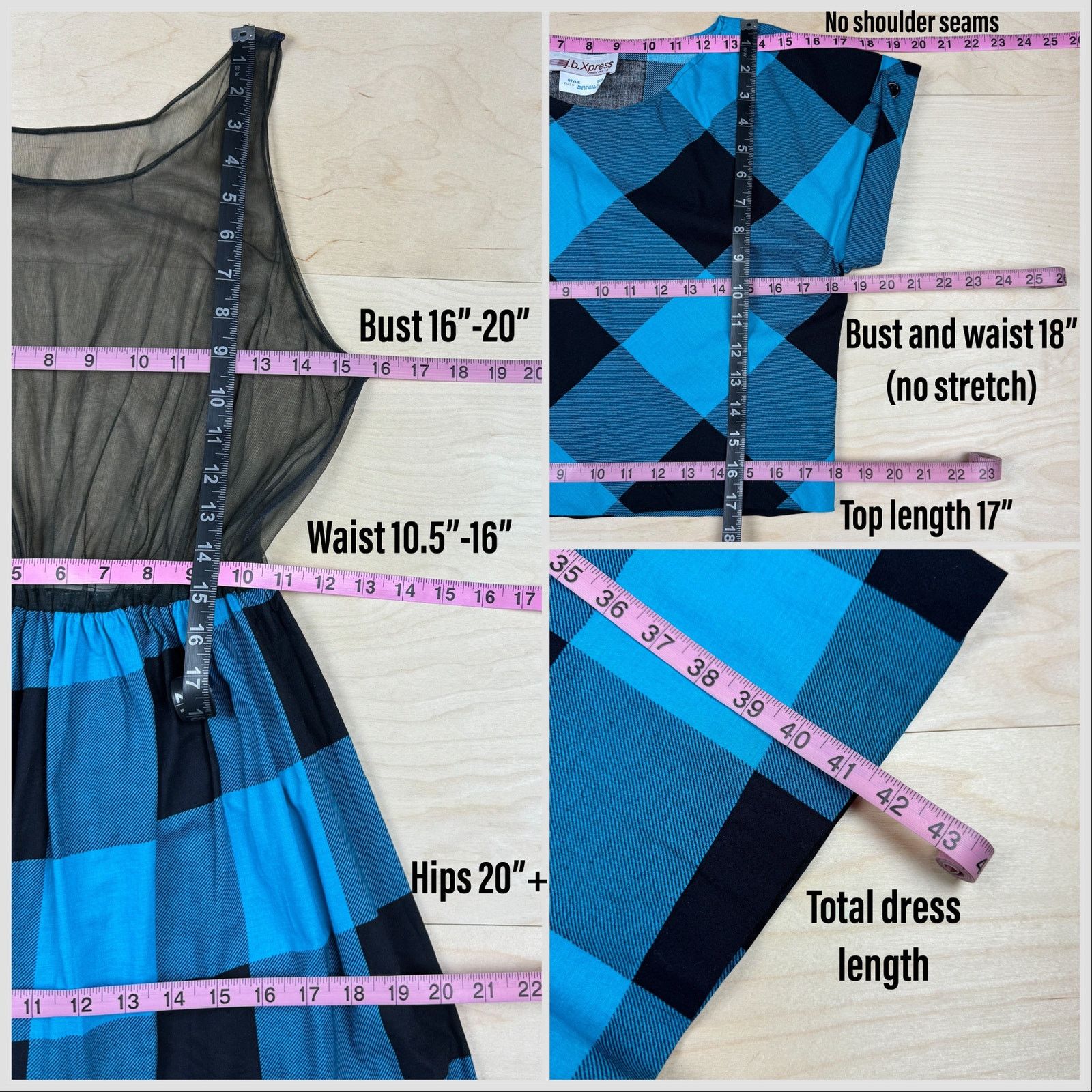 Vintage 1970s Blue & Black Buffalo Plaid Short Sleeve Midi Dress Set Size S / US 4 / IT 40 - 5 Thumbnail