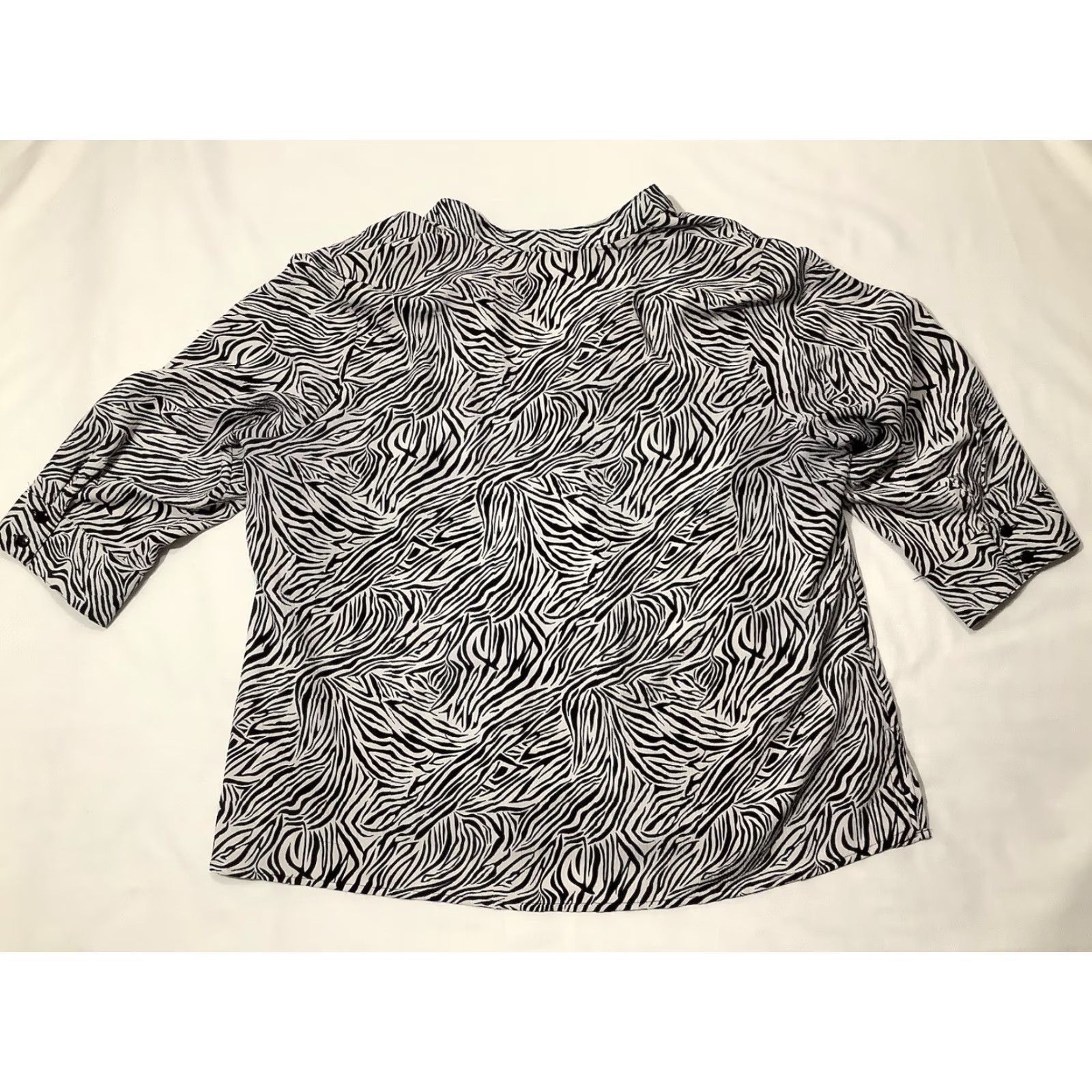 Vintage Notations Shirt Womens 3X Black White Striped Button Front 3/4 Sleeve Business Blouse Size XXL / US 16-18 / IT 52-54 - 7 Thumbnail