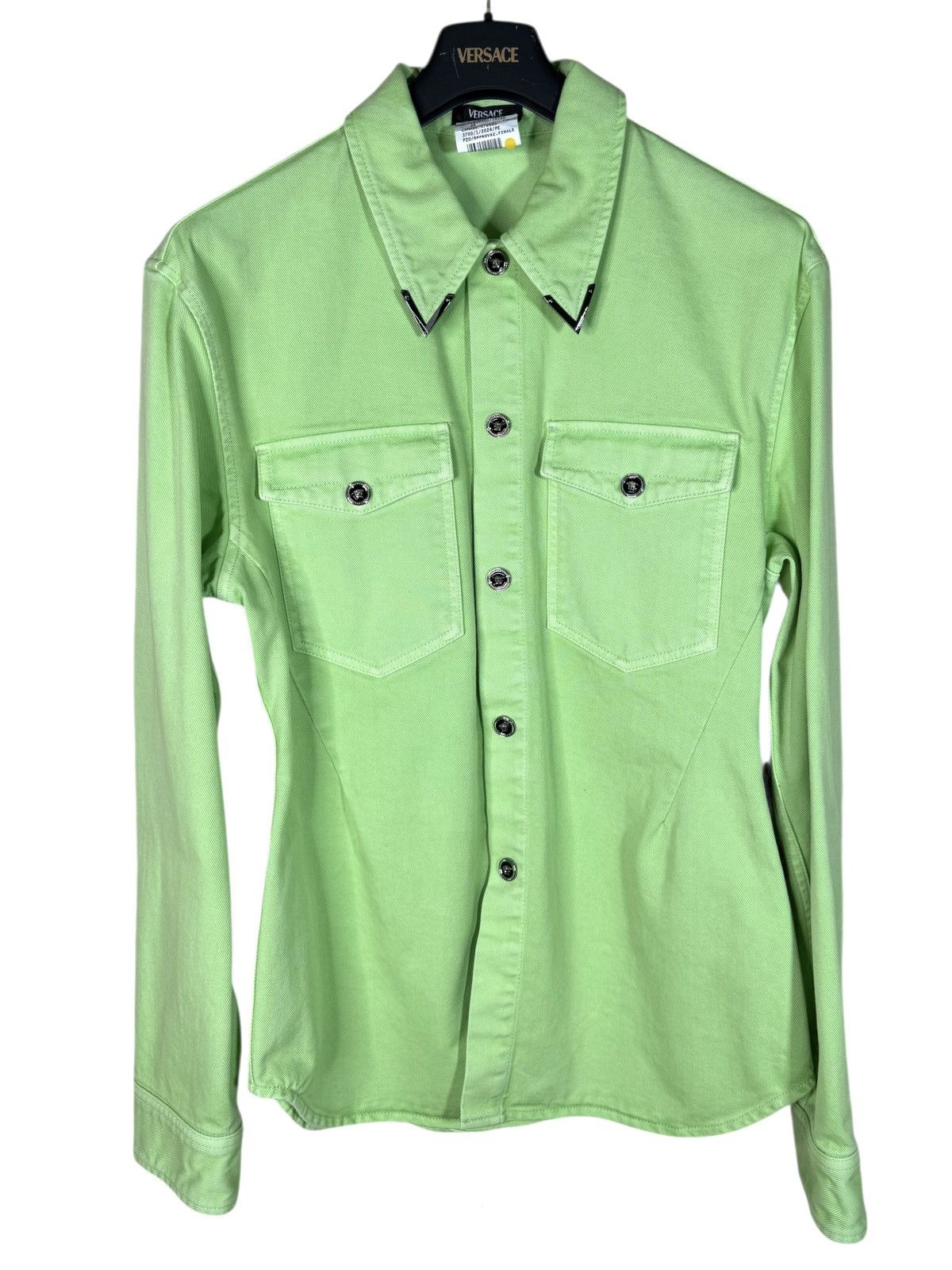 Versace Versace Lime Green Denim Shirt Jacket with Metal Details Size US M / EU 48-50 / 2 - 1 Thumbnail