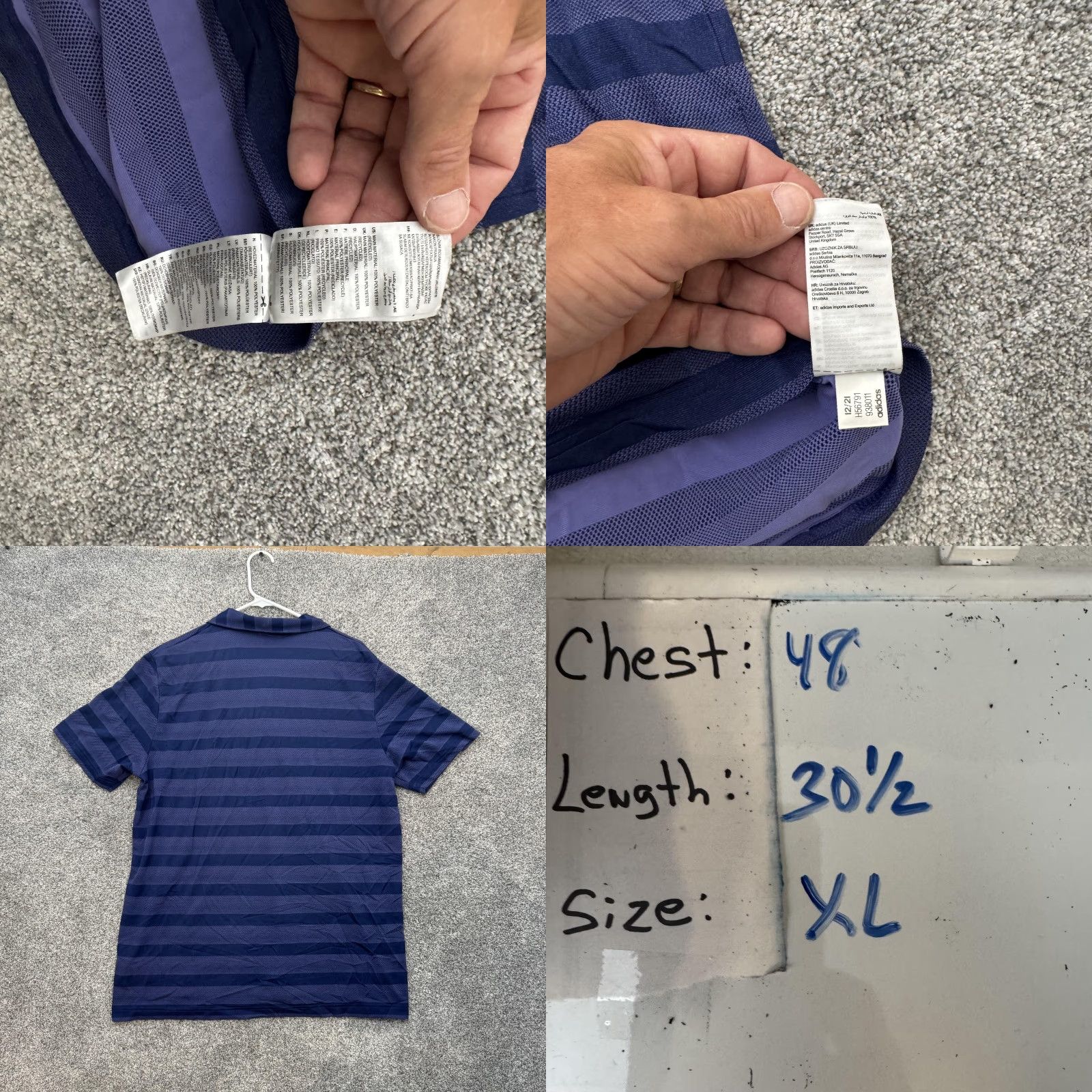 Adidas Adidas Polo Shirt Mens XL Striped Golf Athletic Performance Purple Short Sleeve 100% Polyester Moisture Wicking Breathable Collared Polo Shirt Mens XL Size US XL / EU 56 / 4 - 8 Thumbnail