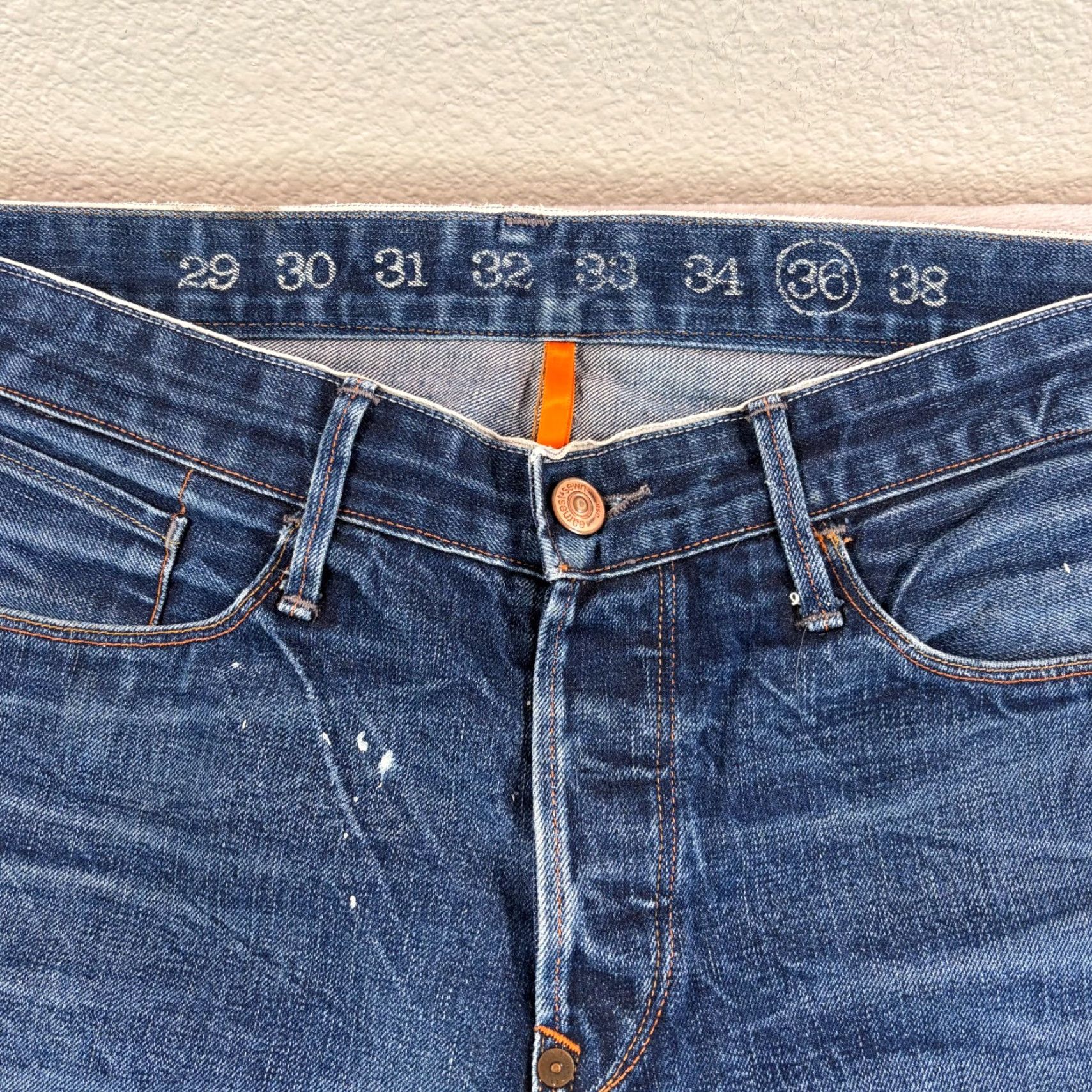 Denime VINTAGE Earnest Sewn Jeans Selvedge Denim Distressed Blue 5-Pocket Straight Regular Mens 36x34 USA Jeans Size US 36 / EU 52 - 3 Thumbnail