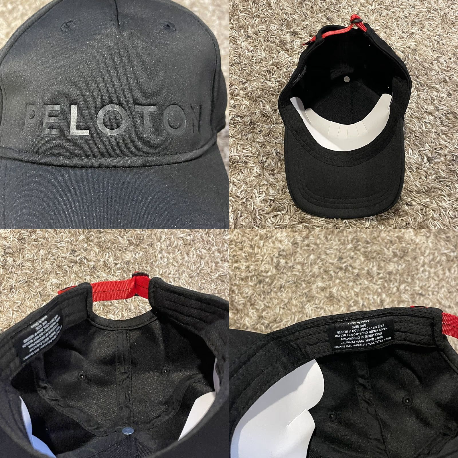 Vintage Peloton Baseball Hat Strapback Adjustable Blackout Performance Wicking Solid Black Spellout Hat Men Size ONE SIZE - 8 Thumbnail