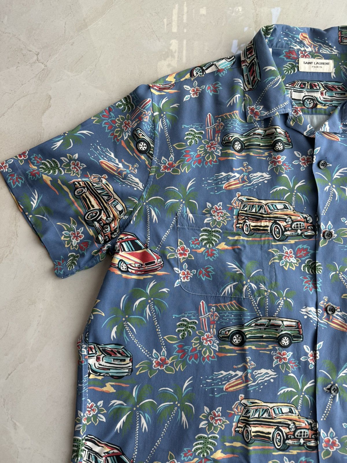 Saint Laurent Paris Saint Laurent Paris SS17 Hawaiian Blue Cuban Carprint Shirt Size US XL / EU 56 / 4 - 8 Thumbnail