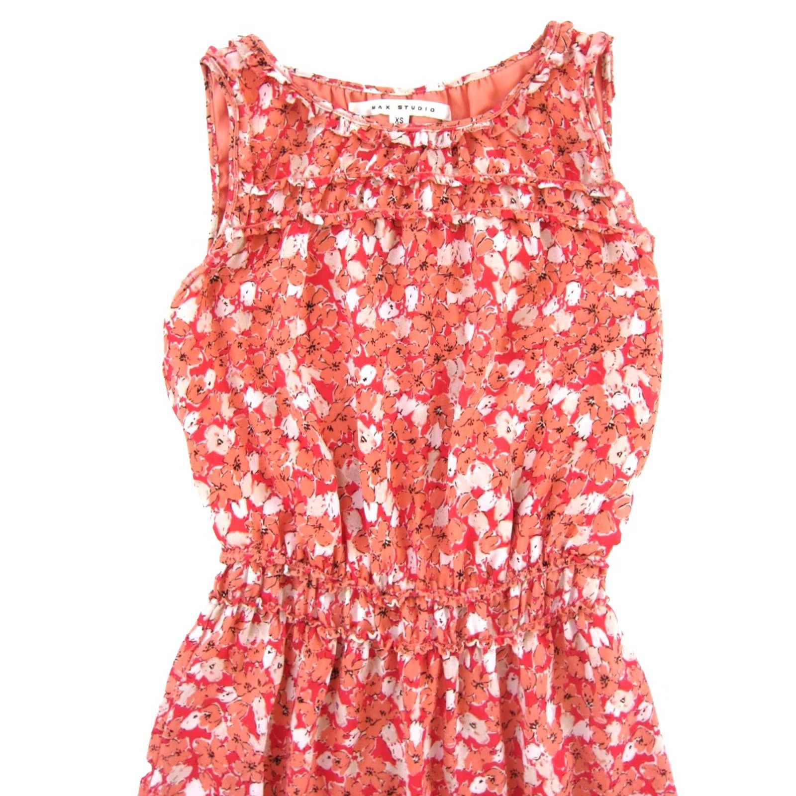 Vintage Max Studio Pink White Floral Sleeveless Ruffle Sheath XS Dress Woman Size XS / US 0-2 / IT 36-38 - 4 Thumbnail