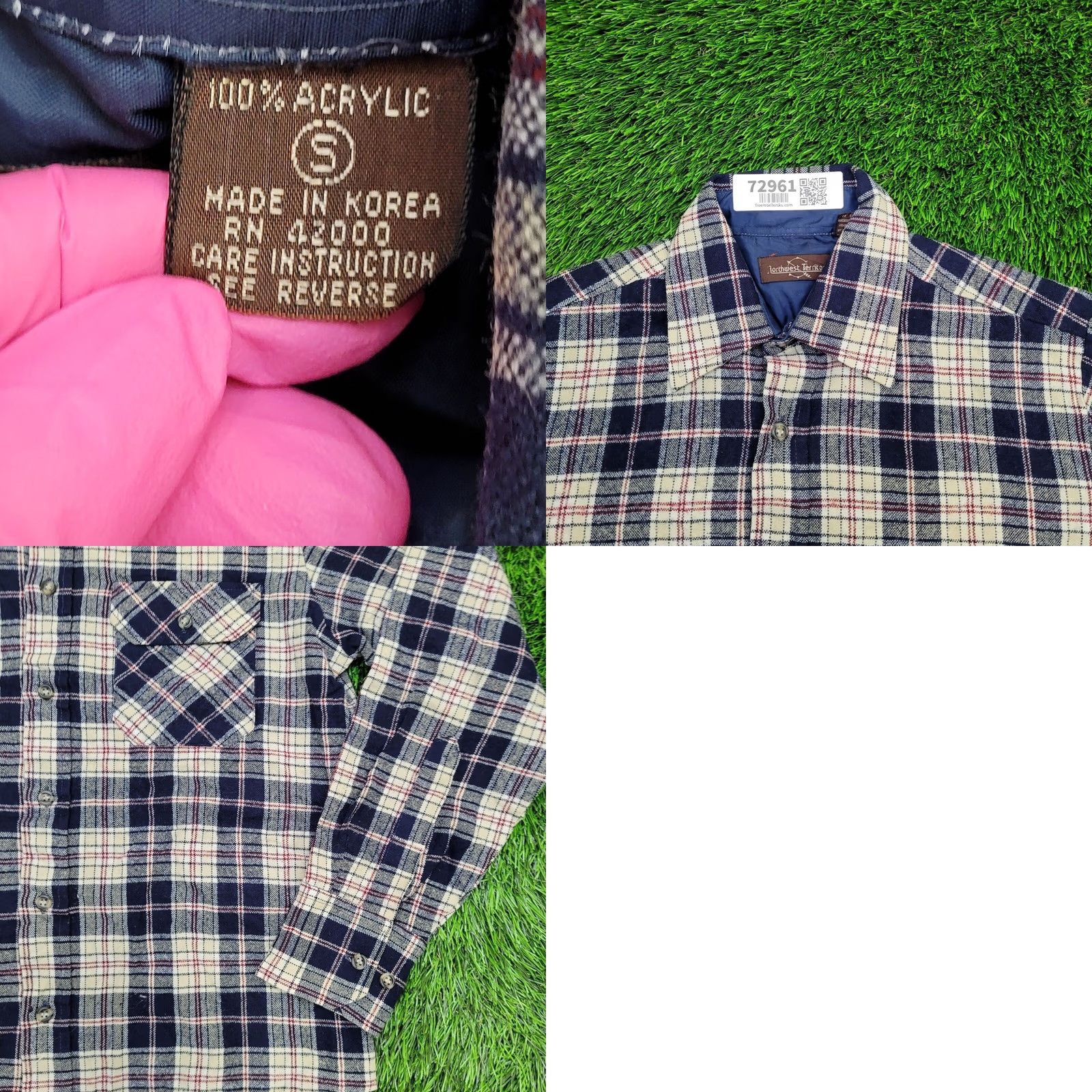 Vintage VINTAGE Northwest Territory Button Shirt Plaid Flannel Long Sleeve Navy Cream Red Accent Pockets 1990s Men S Regular Chest 38 in Boys? Size US S / EU 44-46 / 1 - 8 Thumbnail