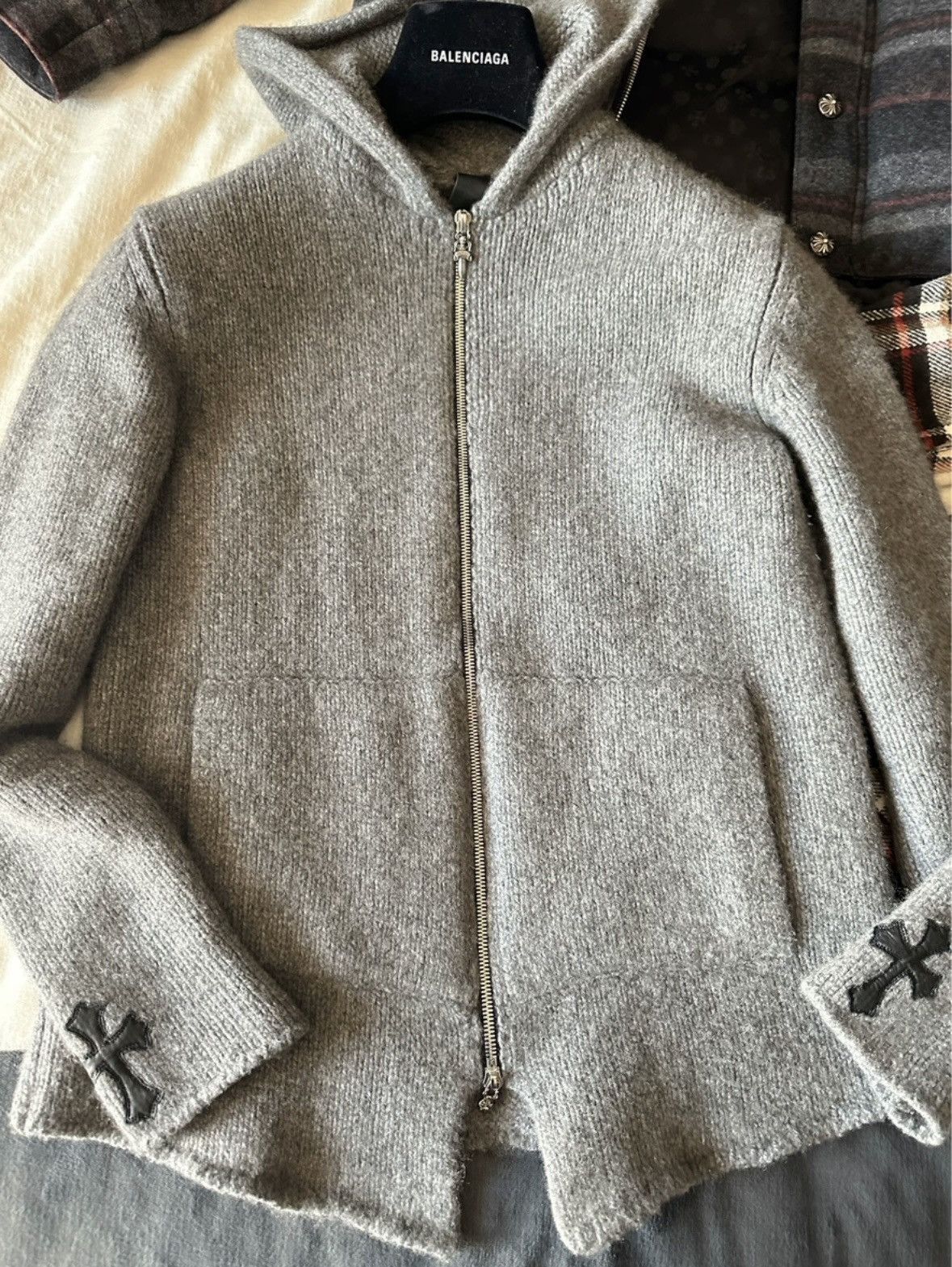 Pre-owned Chrome Hearts Cashmere Sweater Coat In Grey