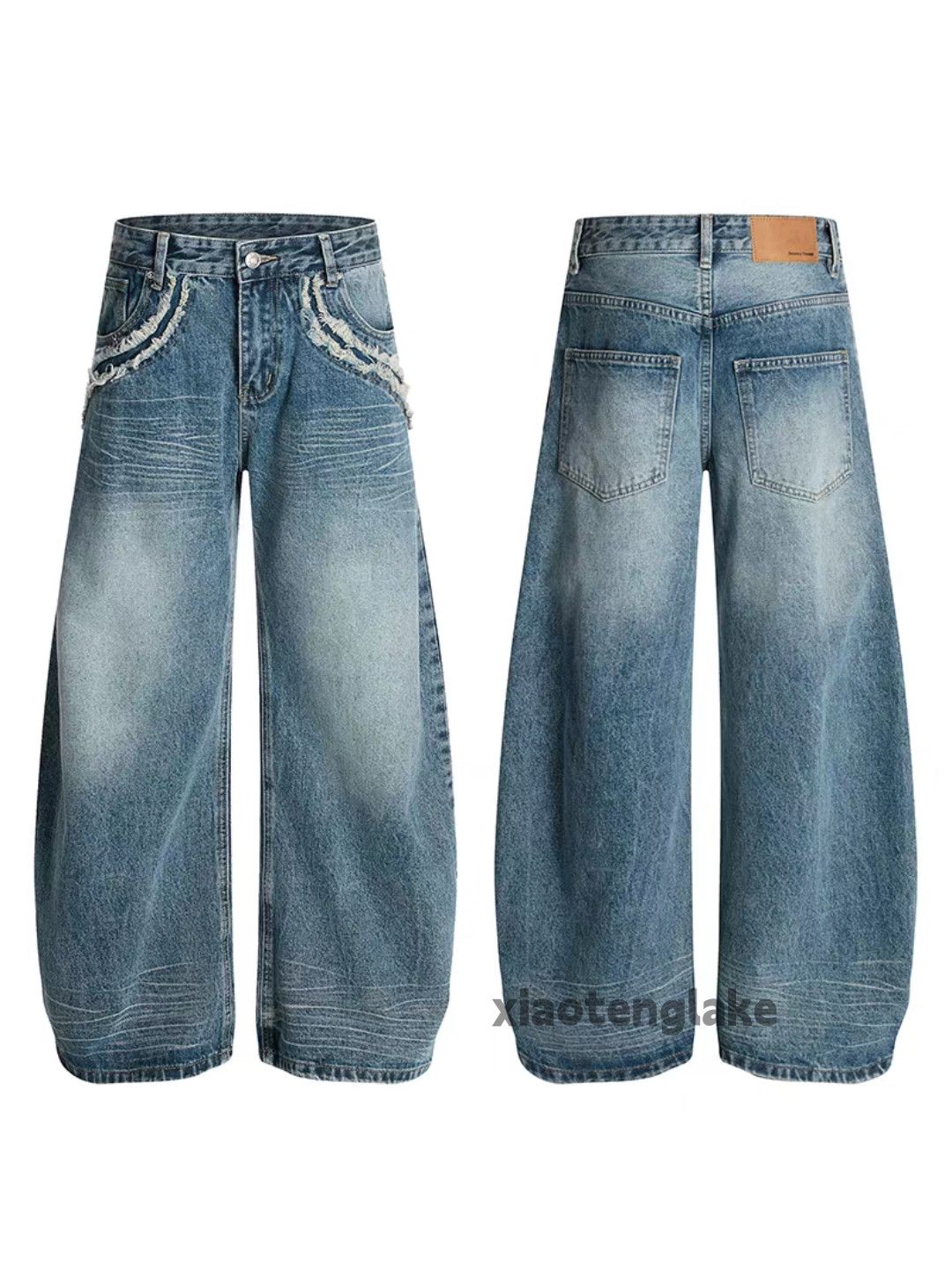 Jean Custom washed faded punk grunge baggy hiphop jeans Size US 31 - 3 Thumbnail