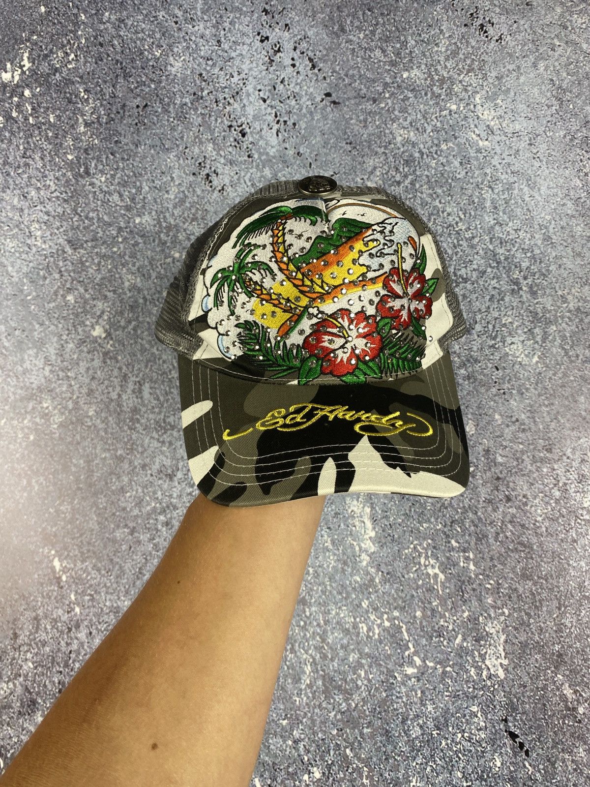Christian Audigier Rare Vintage ED HARDY Beaded Camo Cap Hat / OSFA ...