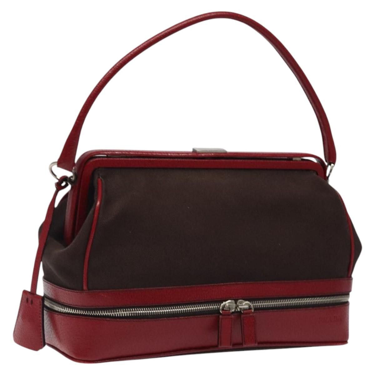 Prada Shoulder Bag Canvas Leather Brown Silver Auth 120262 in Brown/Silver, Women's