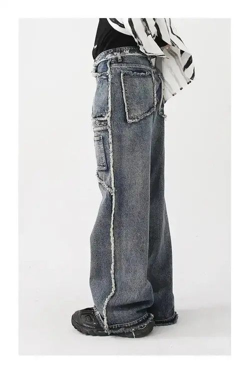 Jean Rough Edge Straight Tube Splicing Jeans men Size US 32 / EU 48 - 4 Thumbnail