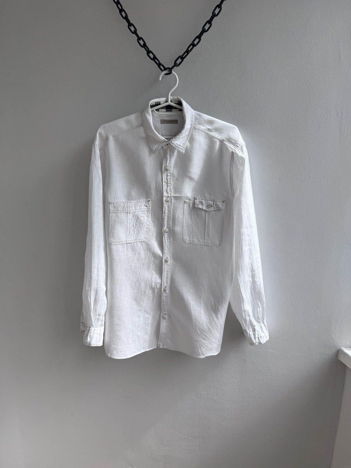 Burberry Burberry Brit White Linen Long Sleeve Pocket Shirt Luxury Size US M / EU 48-50 / 2 - 1 Thumbnail