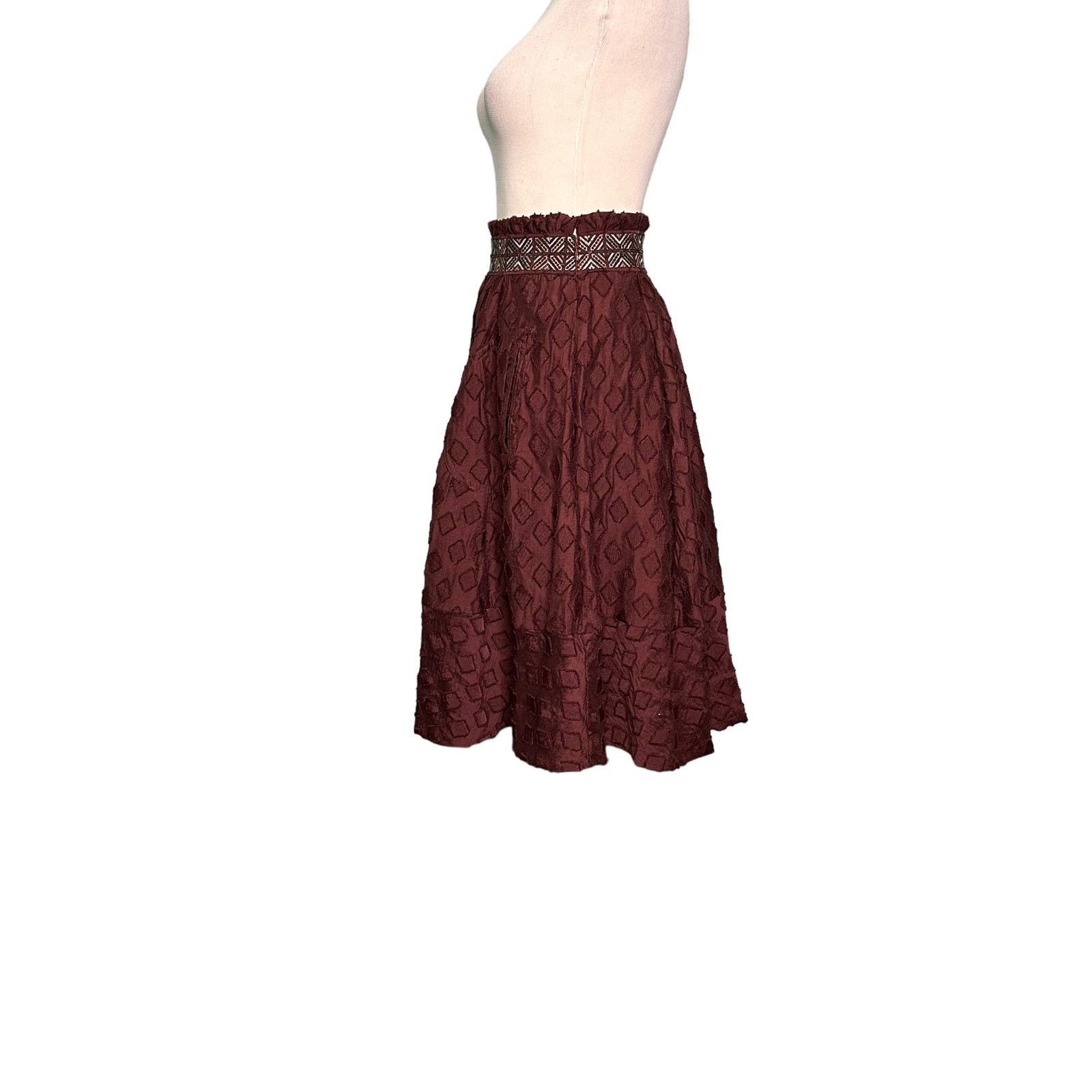 Anthropologie Maeve brown knee length pleated lined skirt size 2 Size 27" / US 4 / IT 40 - 7 Thumbnail