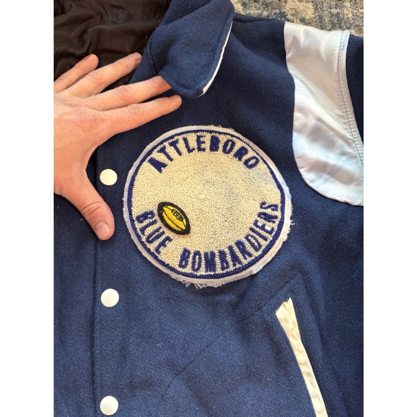 Vintage VINTAGE Attleboro Blue Bombardiers Football Varsity Jacket L Massachusetts 1940s Wool 100% Blue Letterman Long Sleeve Casual Men’s Chargers? Size US L / EU 52-54 / 3 - 2 Thumbnail