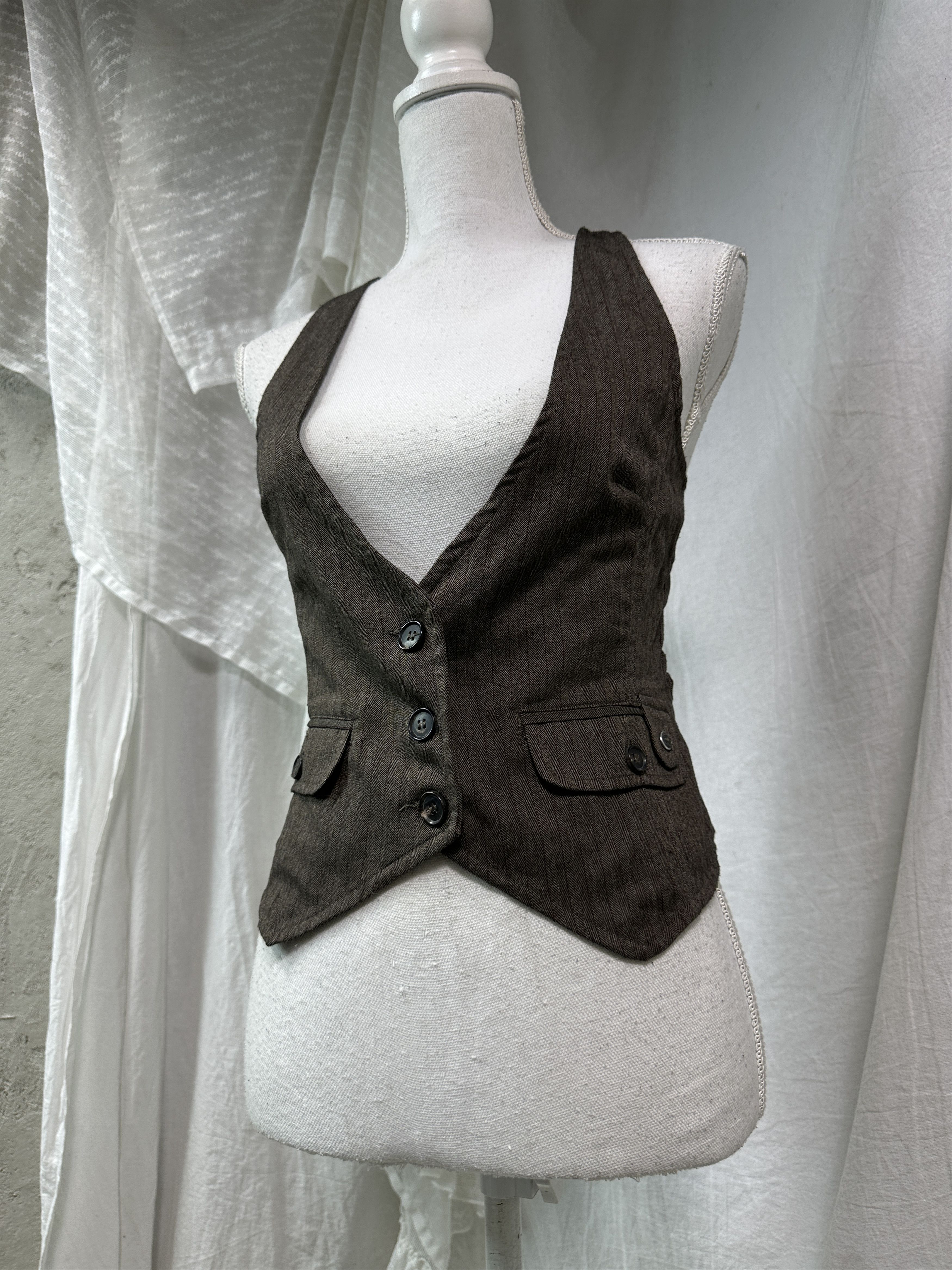 Vintage Vintage Avant Garde Office Siren Pinstripe Vest Y2K Size M / US 6-8 / IT 42-44 - 1 Thumbnail