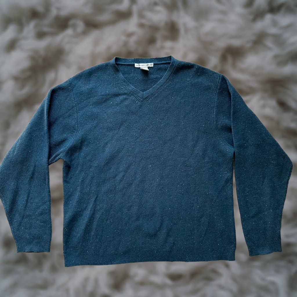 Geoffrey Beene Geoffrey Beene V Neck 100% Wool Pullover Sweater Mens Large Blue Long Sleeve Knit Clothing solid Logo Embroidered Regular Fit Fall Winter Size US L / EU 52-54 / 3 - 1 Thumbnail