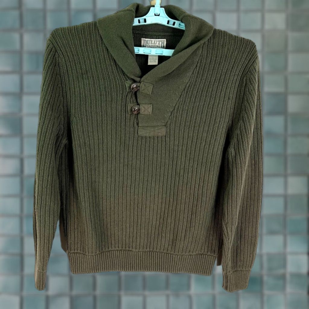 Vintage Duluth Infantry Wool Cotton Blend Sweater Mens Large Green High Neck Pullover Knit Shirt Size US L / EU 52-54 / 3 - 1 Thumbnail