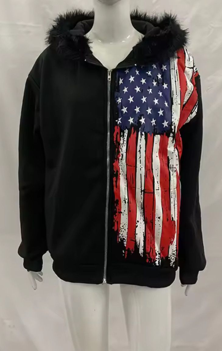 Other Fashion Punk Big American Flag Fur Hat Graphic Hoodies Size US M / EU 48-50 / 2 - 2 Thumbnail
