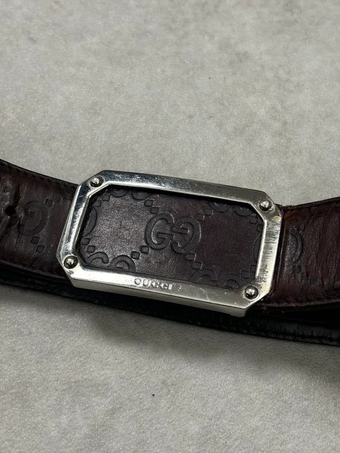 Gucci 2000s Gucci Brown Monogram Leather Belt GG Buckle Size ONE SIZE - 3 Thumbnail