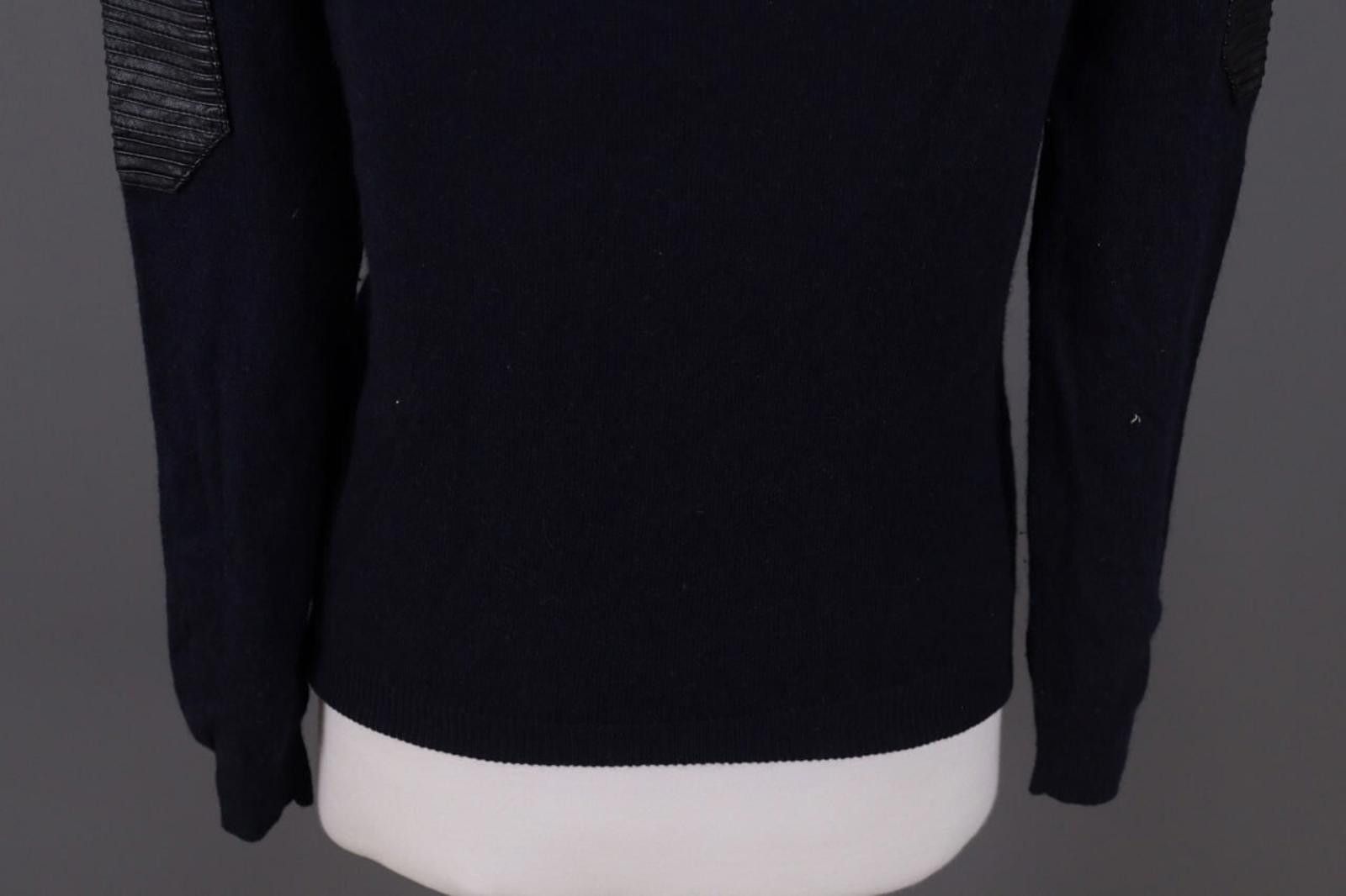 Other Maje Navy Blue Wool Leather Shoulders Sweater Size 1 Size M / US 6-8 / IT 42-44 - 11 Thumbnail