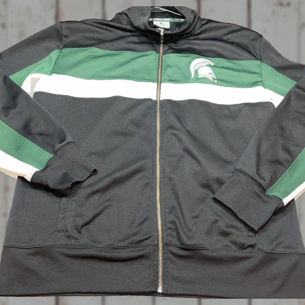 Vintage VINTAGE Colosseum MSU Jacket 2XL Mens Full Zip Spartans Green White Knit Polyester Medium-Length Striped Back Spartans Spellout Front Pockets Size US XXL / EU 58 / 5 - 1 Thumbnail