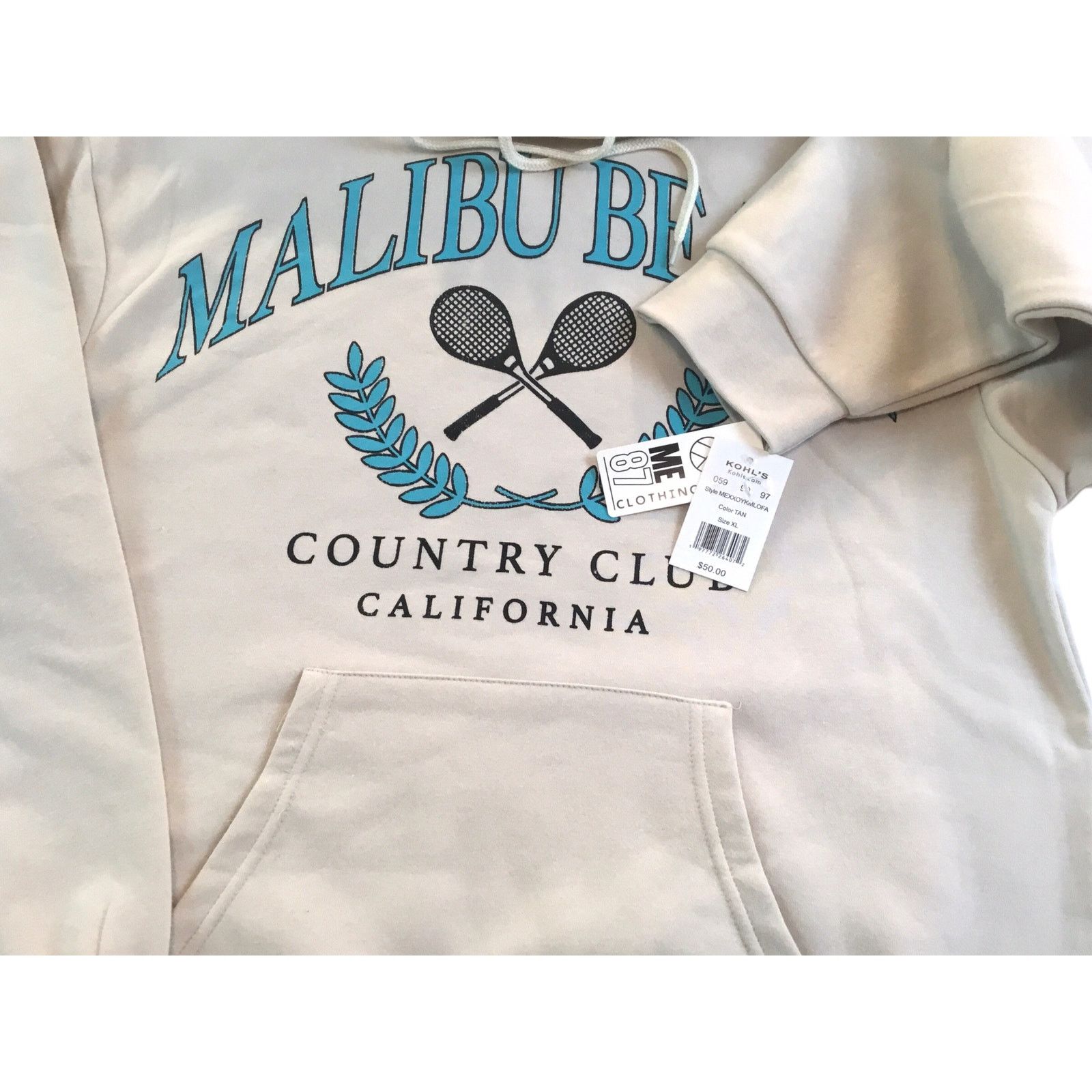 Other Malibu Beach New Hoodie ME87 Clothing XL Tan Teal NWT $50.00 Size US XL / EU 56 / 4 - 1 Thumbnail