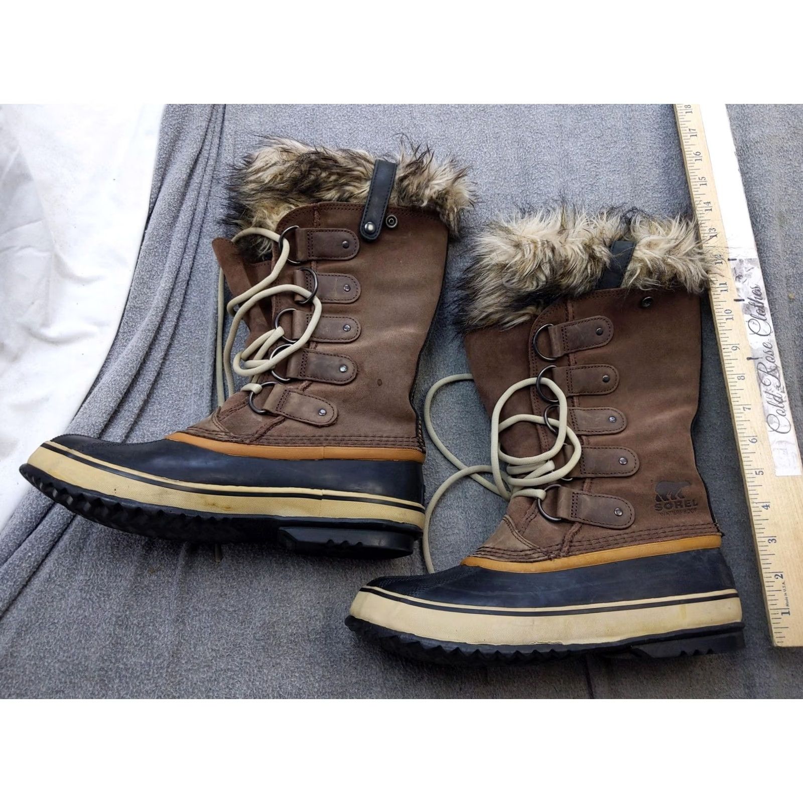 SOREL Sorel Womens Snow Boots Joan Of Arctic NL1540-256 Brown Suede Faux Fur Waterproof 9/40 Mid-Calf Lace Up Boots Womens Vintage: No Size US 9 / IT 39 - 2 Thumbnail