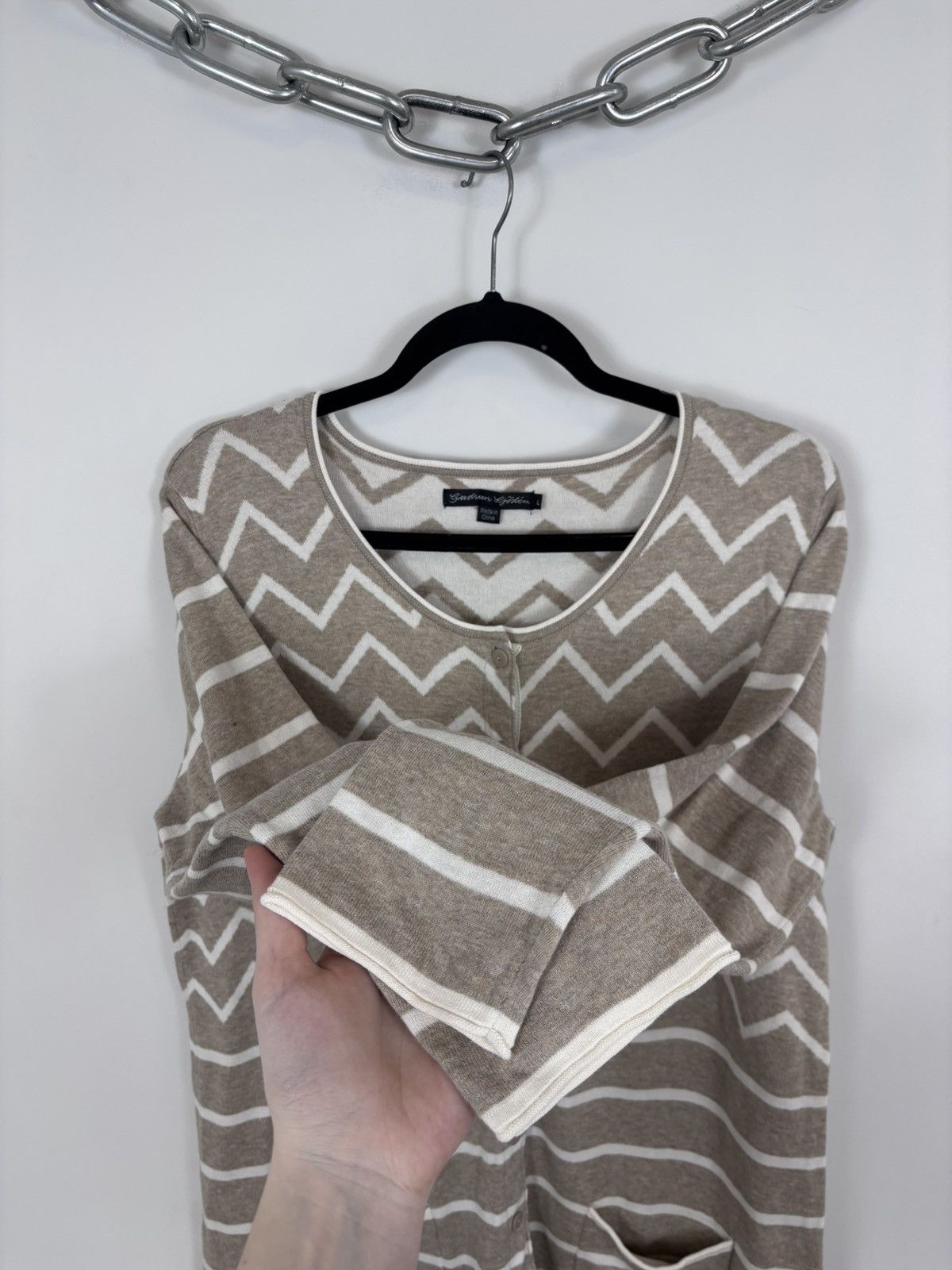 Gudrun Sjoden Gudrun Sjoden Women’s Beige Geometric Knit Cardigan Sweater Size L / US 10 / IT 46 - 8 Thumbnail